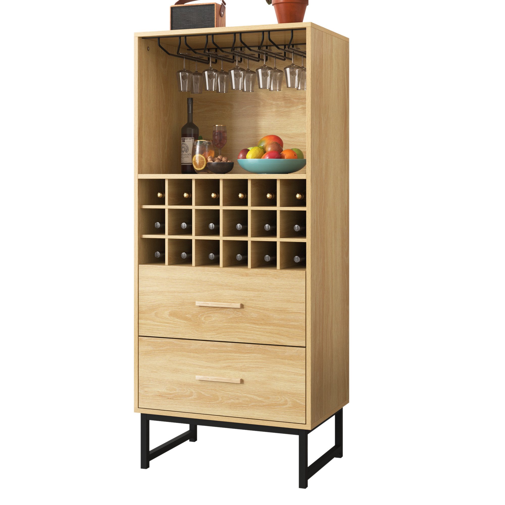 Merax Weinregal Sideboard mit 2 Schubladen und Gläserhalterung, Weinschrank günstig online kaufen