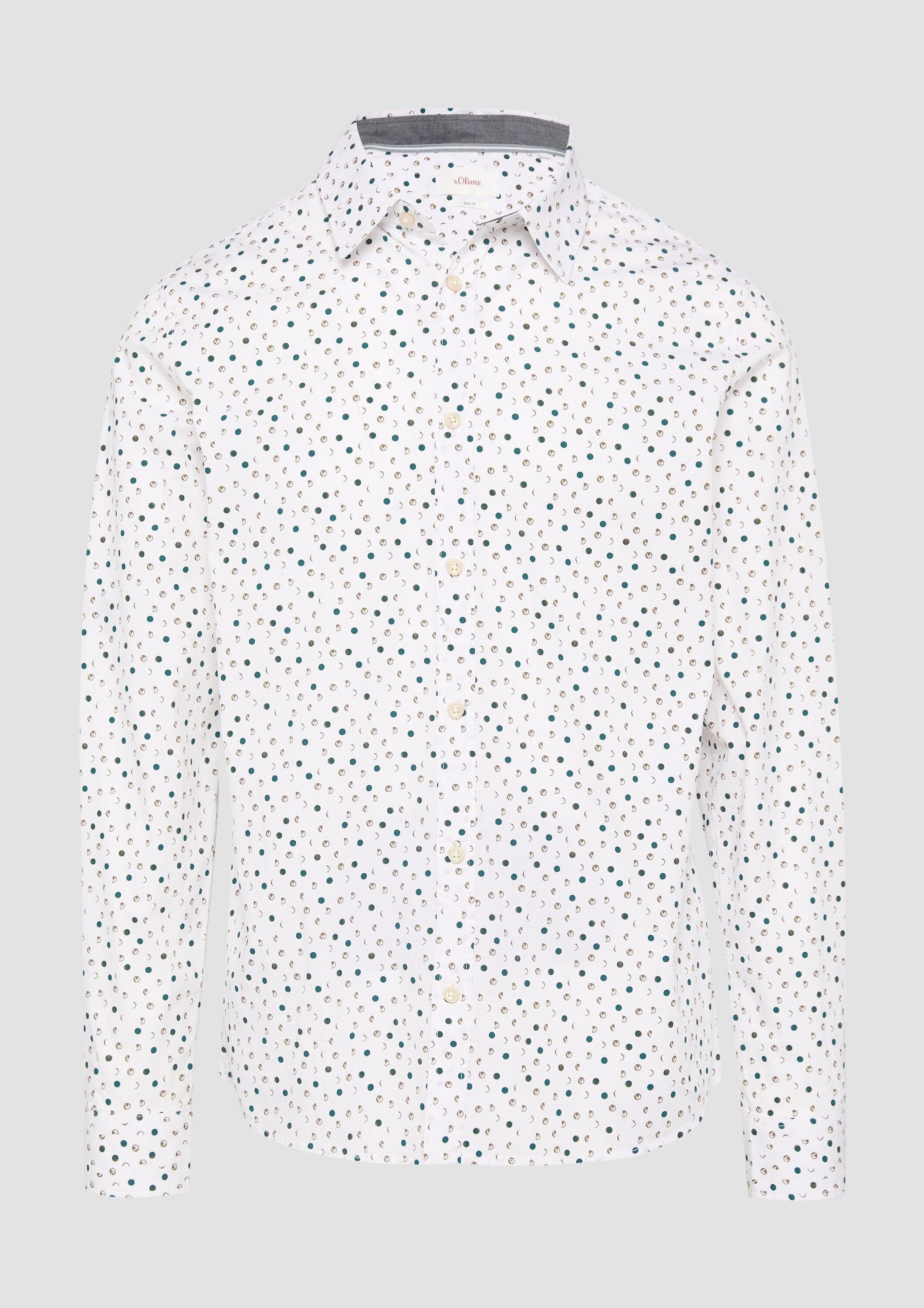 s.Oliver Langarmhemd Hemd Slim Fit: Gemustertes Popeline-Hemd mit Kentkragen