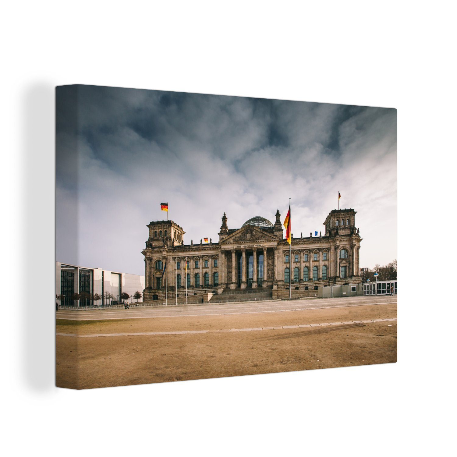St), OneMillionCanvasses® Berlin, Reichstag stürmischen Leinwandbilder, Wanddeko, in Wandbild 30x20 unter Wolken Leinwandbild Der (1 Aufhängefertig, cm deutsche