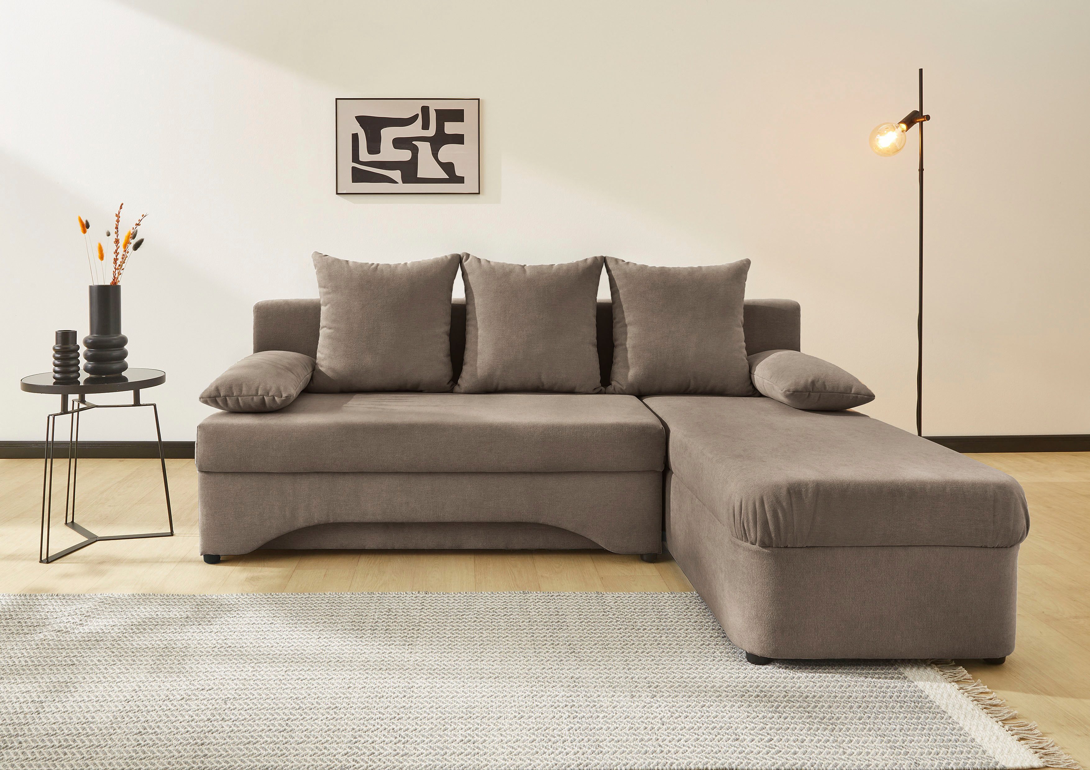 Jockenhöfer Gruppe Ecksofa L-Form, B: 191 cm, auch in Cord, Platzsparendes Schlafsofa & Eckcouch mit Bettkasten & Schlaffunktion