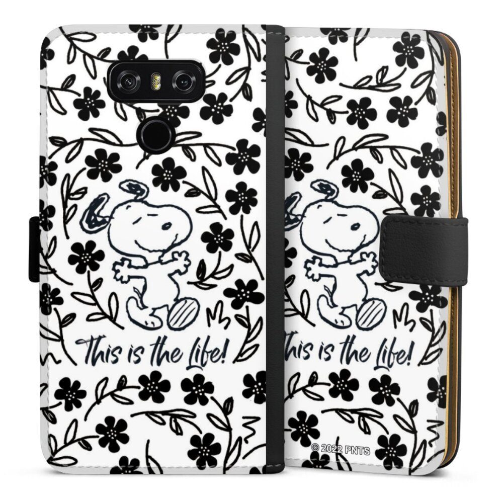 DeinDesign Handyhülle Peanuts Blumen Snoopy Snoopy Black and White This Is The Life, LG G6 Hülle Handy Flip Case Wallet Cover Handytasche Leder