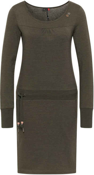 Ragwear Jerseykleid PENELOPE LONGSLEEVE mit Kordelzug und kontrastfarbigem Zierperlen-Besatz