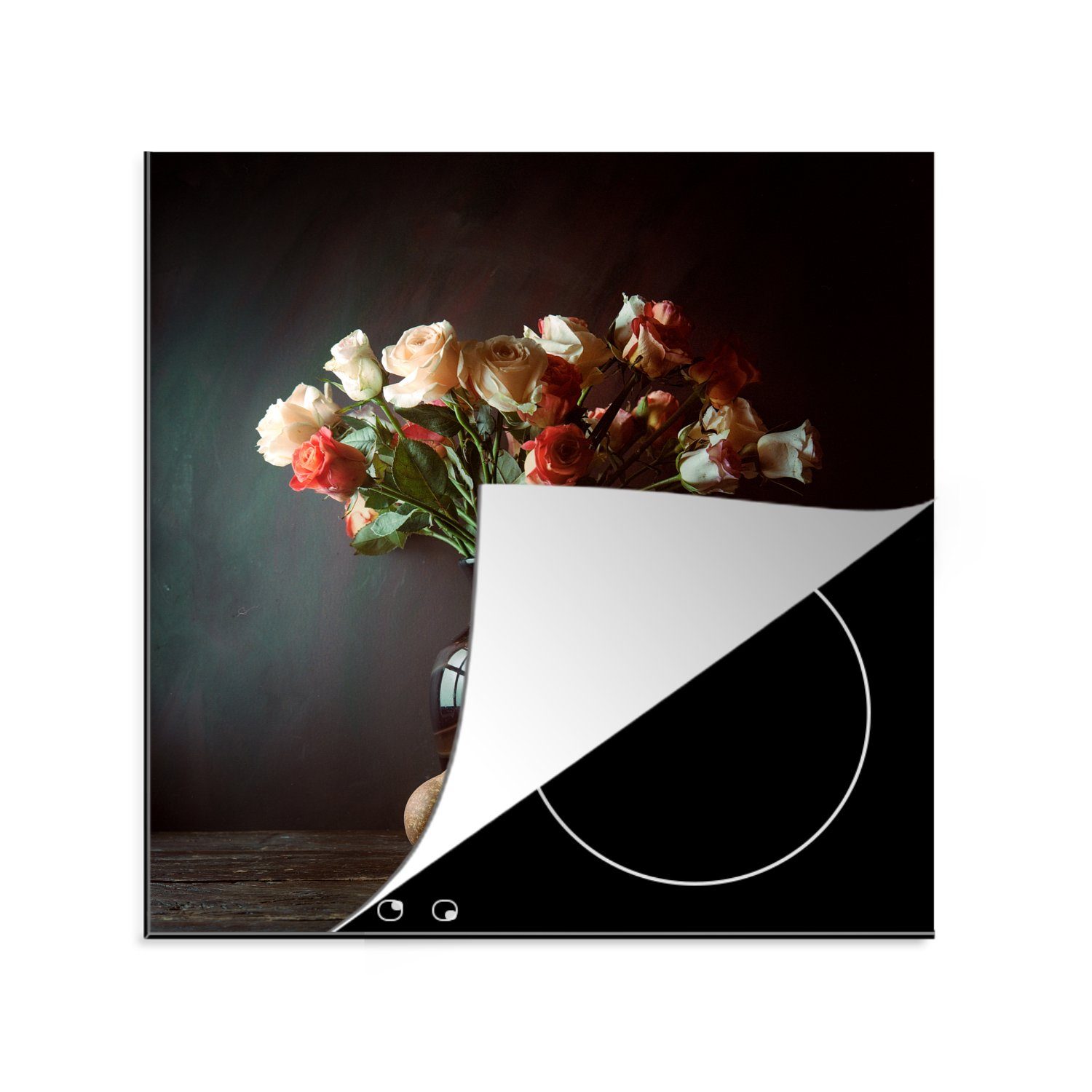 MuchoWow Herdblende-/Abdeckplatte Blumen - Stilleben, Ceranfeldabdeckung, Rosen cm, für 78x78 Arbeitsplatte (1 - Vinyl, küche tlg)