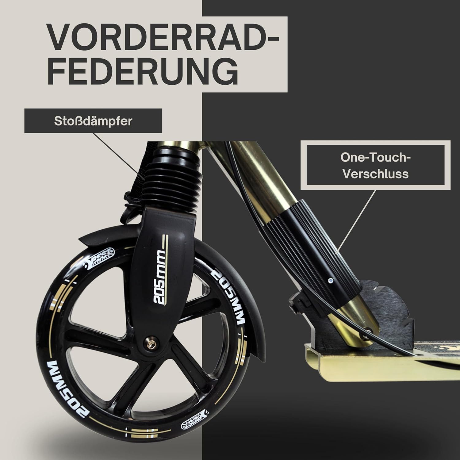 Best Sporting Scooter Scooter 205 mm Olivgrün Metallic, Mit Vorderradfederung, Handbremse, Klingel, Ständer & Tragegurt