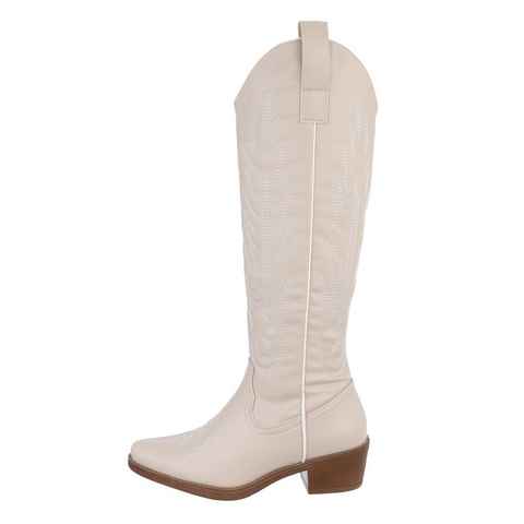 Ital-Design Damen Cowboyboots Western Westernstiefel Blockabsatz Western- & Bikerstiefel in Beige