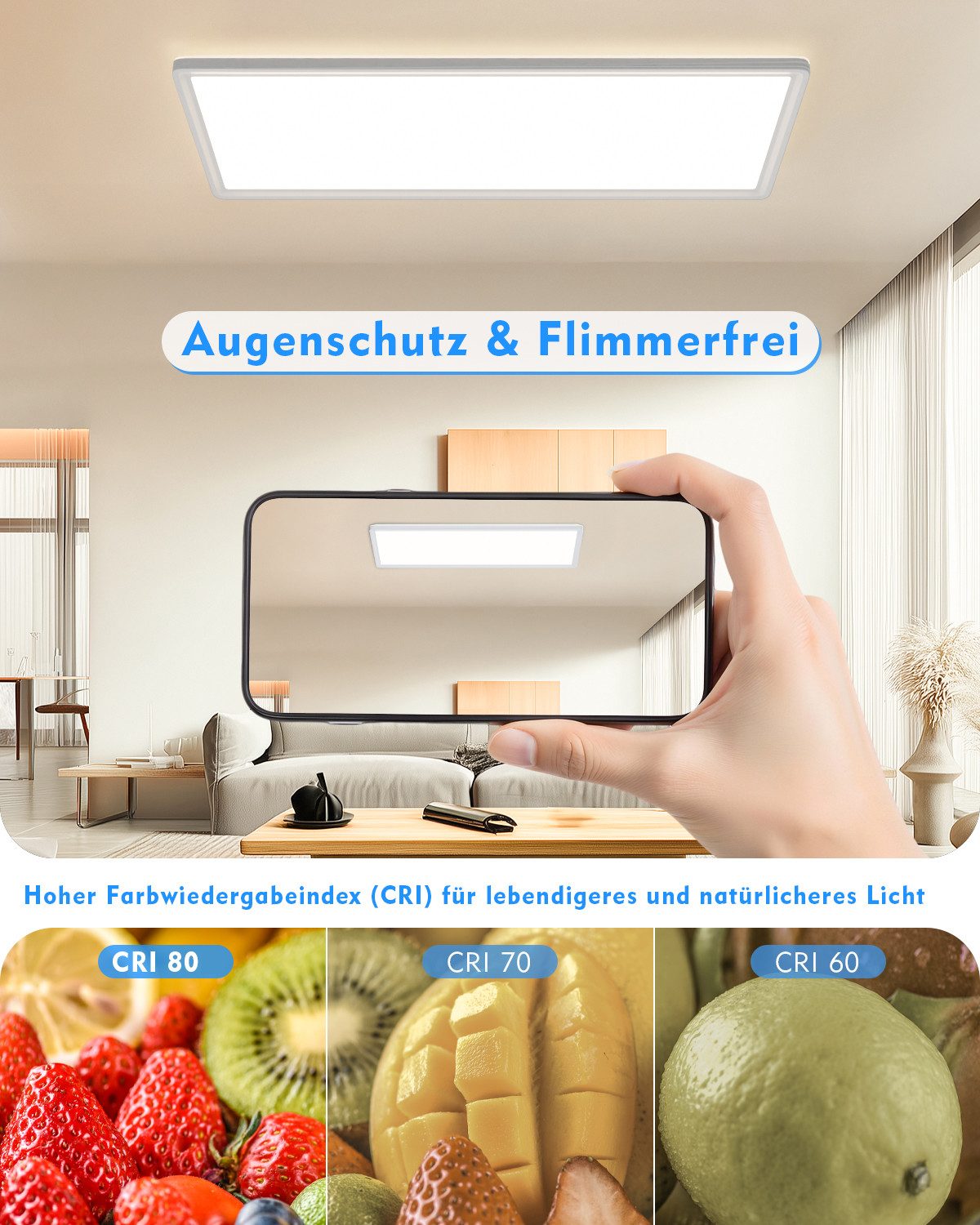 Lujasi LED Deckenleuchte Deckenlampe, 24W 2400LM LED Panel Flach 58 x 20 x 2,47cm, tageslichtlampe decke, LED, Neutralweiß, Rechteckige, Energieeffizient & langlebig 4000K für Schlafzimmer Wohnzimmer Küche
