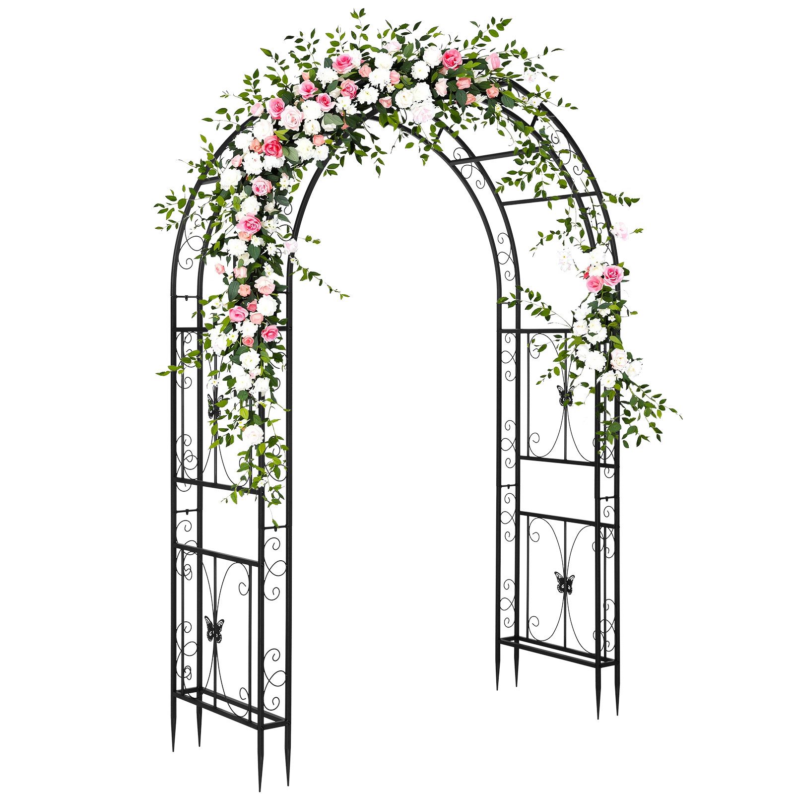 LALAHO Rosenbogen Gartenpergola Torbogen aus Eisen, 192 x 58 x 240 cm, Gartenlaube, Hochzeitsbogen, Stabiler Rankbogen für Kletterpflanzen