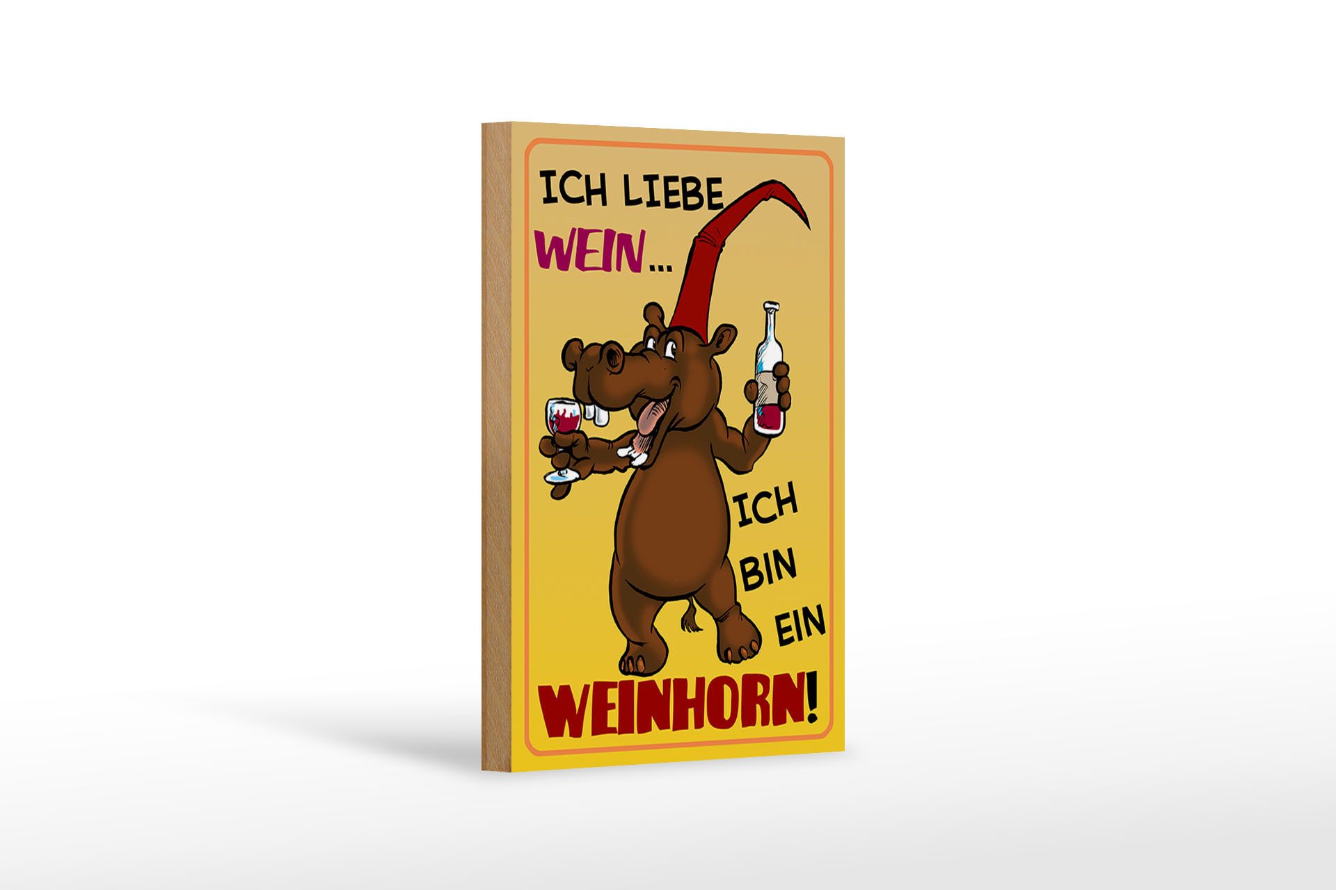 Holzbild 12x18 cm liebe Wein bin ein Weinhorn