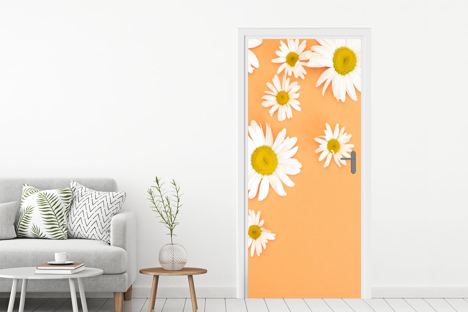 Türaufkleber, auf (1 75x205 Matt, Kamillenblüten Tür, bedruckt, cm MuchoWow Türtapete St), Fototapete Orangenboden, für