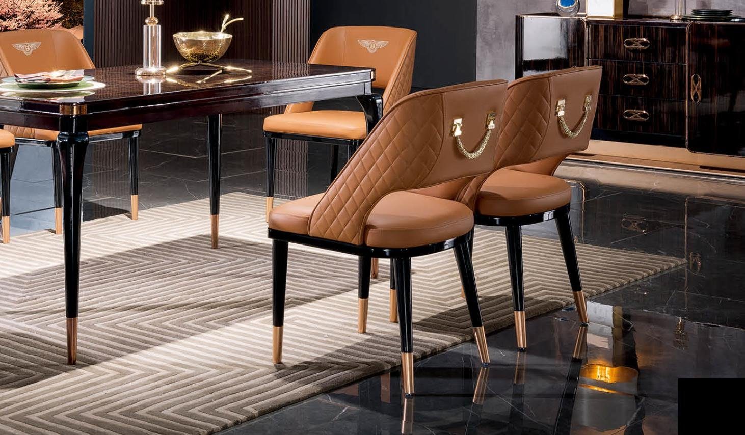 Stuhl Set Sitz Polster Garnitur Esszimmer Stühle Lehn Leder Holz