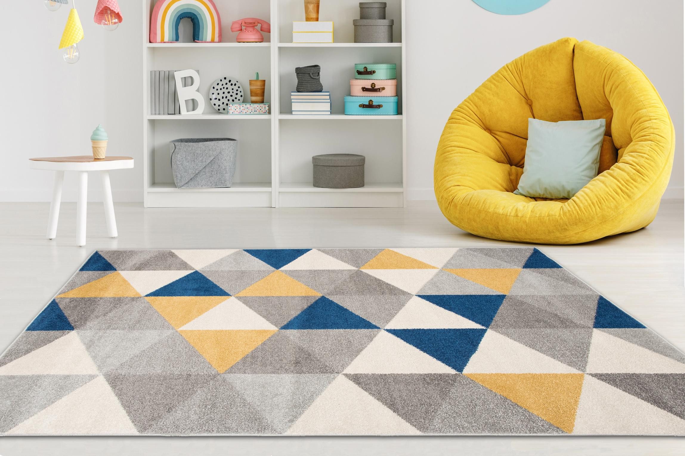 Mazovia Teppich Modern Geometrisch Anthrazit Bunt Wohnzimmer, Schlafzimmer, Büro, Fußbodenheizung – Bild 2 von 5