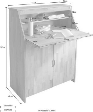 Woltra Sekretär Luzern, Schreibtisch, kompakter Home-Office-Tisch, Massivholz, Breite 83 cm