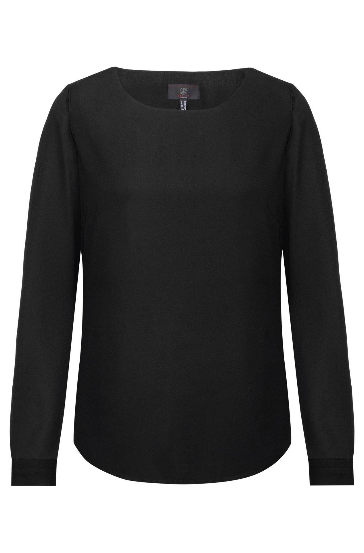 Langarmbluse Greiff CHIFFON Damen Chiffon-Bluse Langarm Rundhals Regular Schwarz
