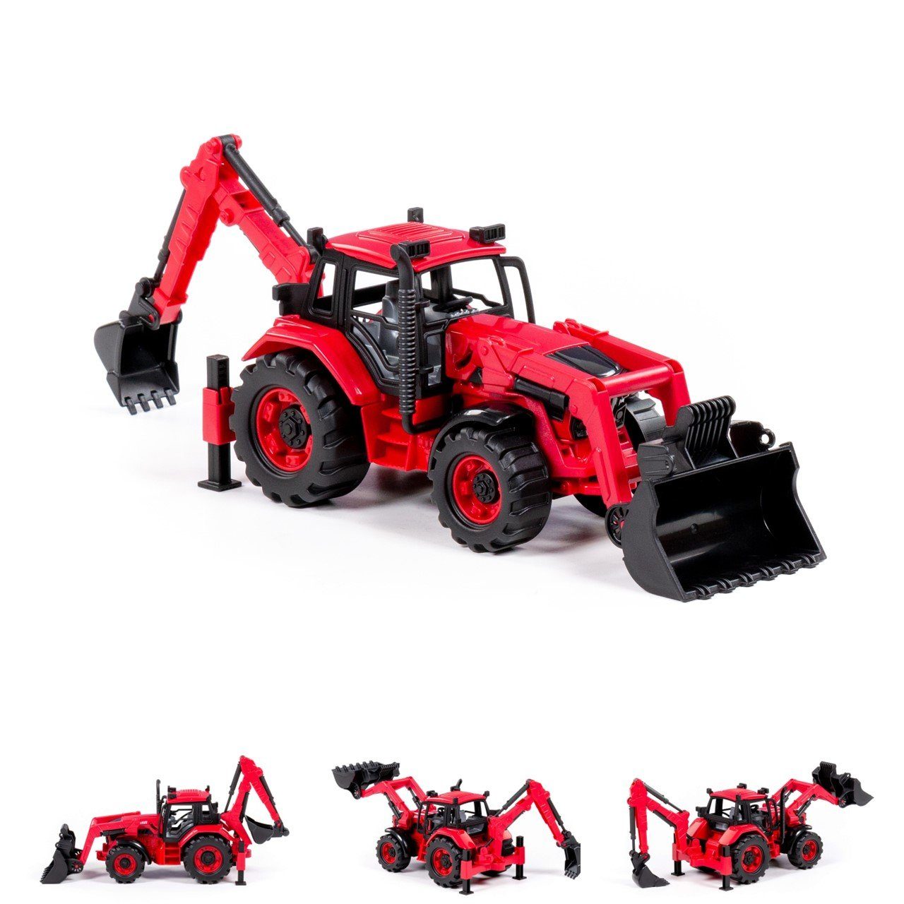 Polesie Spielzeug-Auto Spielzeug Radlader Bagger 91857, Frontschaufel Heckbagger Schwungantrieb