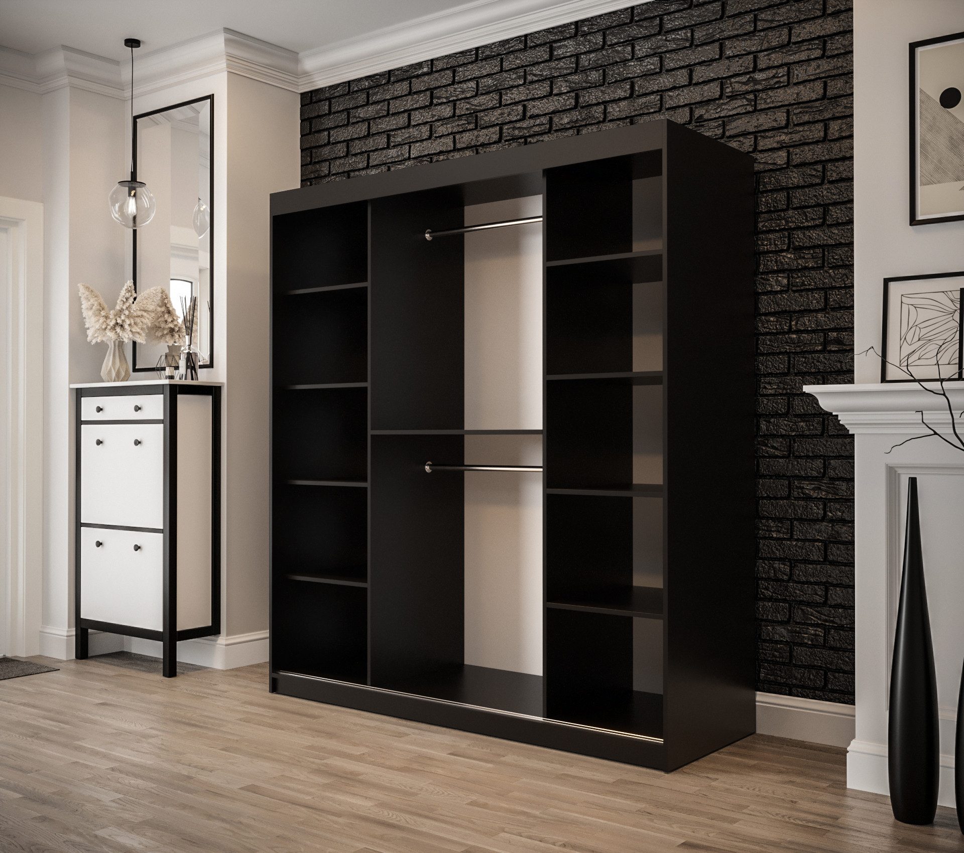 ABIKS MÖBEL Schwebetürenschrank OLD STYLE T Schlafzimmerschrank - Schiebetüren, Kleiderstange, Regalen