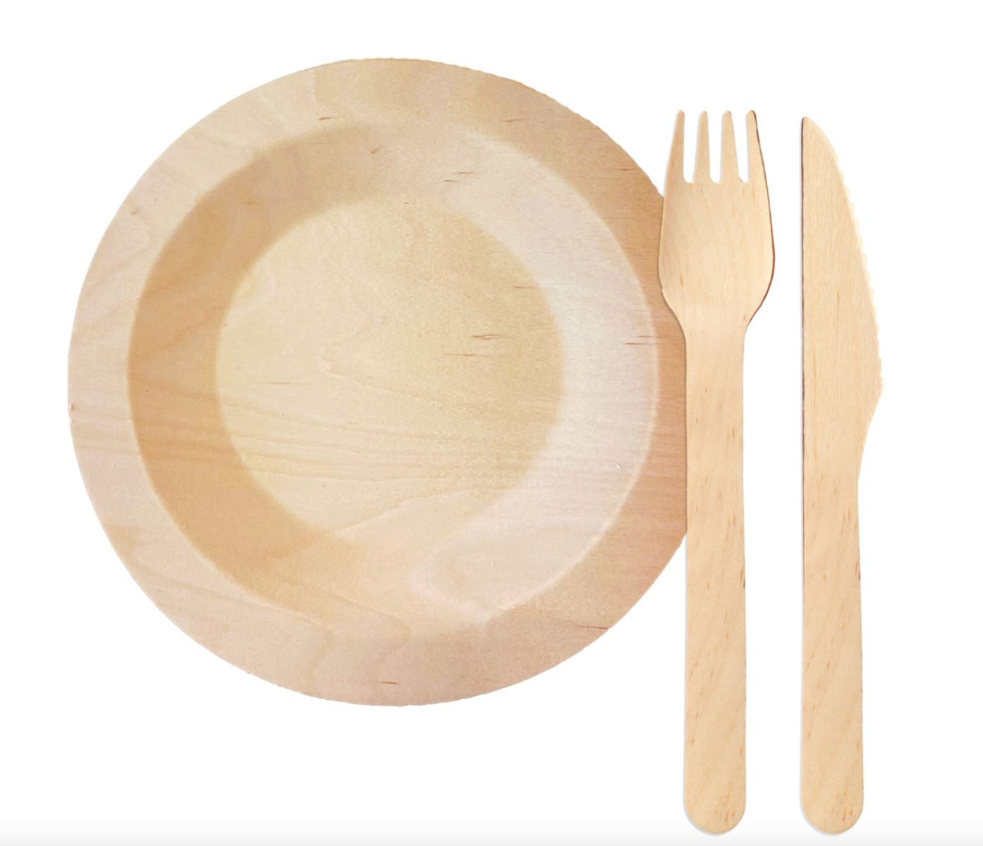 wisefood Einwegbesteck-Set Besteckset Holz. 4-tlg. mit Gabel. Messer. Löffel. (14000-tlg), Holz