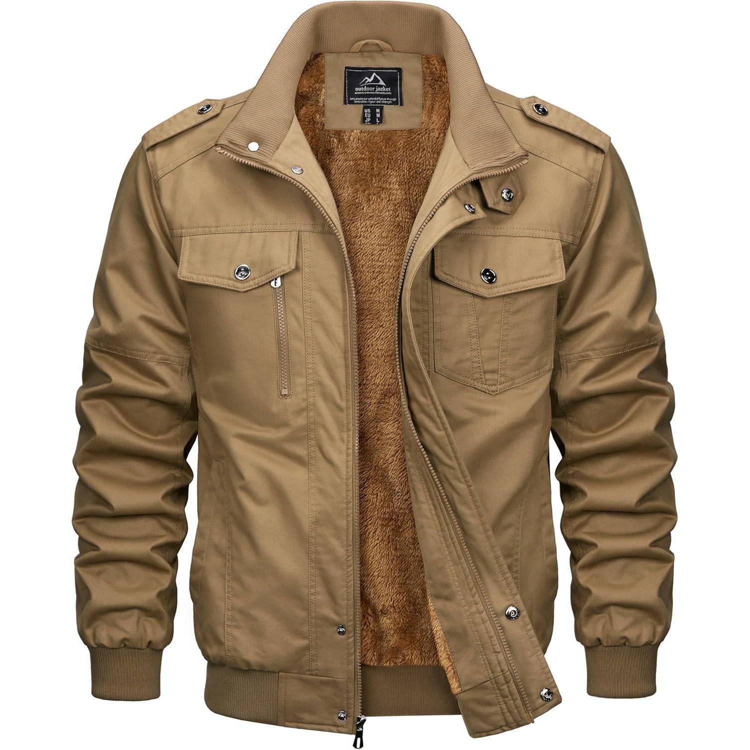 LuxusKollektion Winterjacke Winterjacke Herren Fleece Cargo Mehrfachtaschen Baumwolle S Khaki