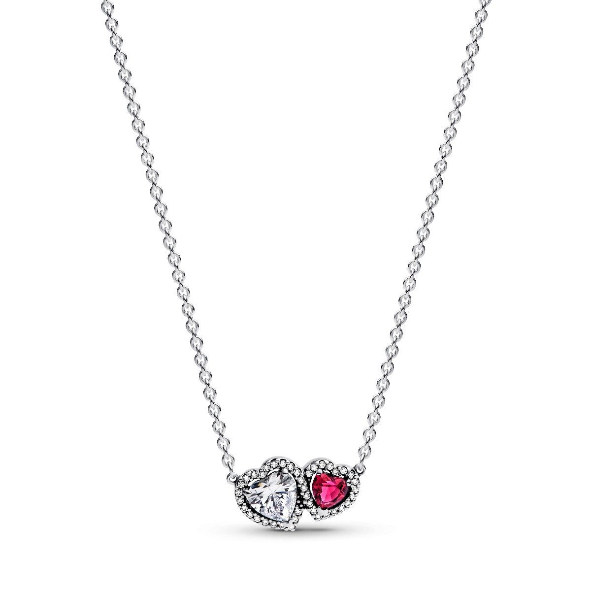 Pandora Kette mit Anhänger Pandora Halskette-Anhänger Strahlenkranz Zwei Herzen Silber 393632C01