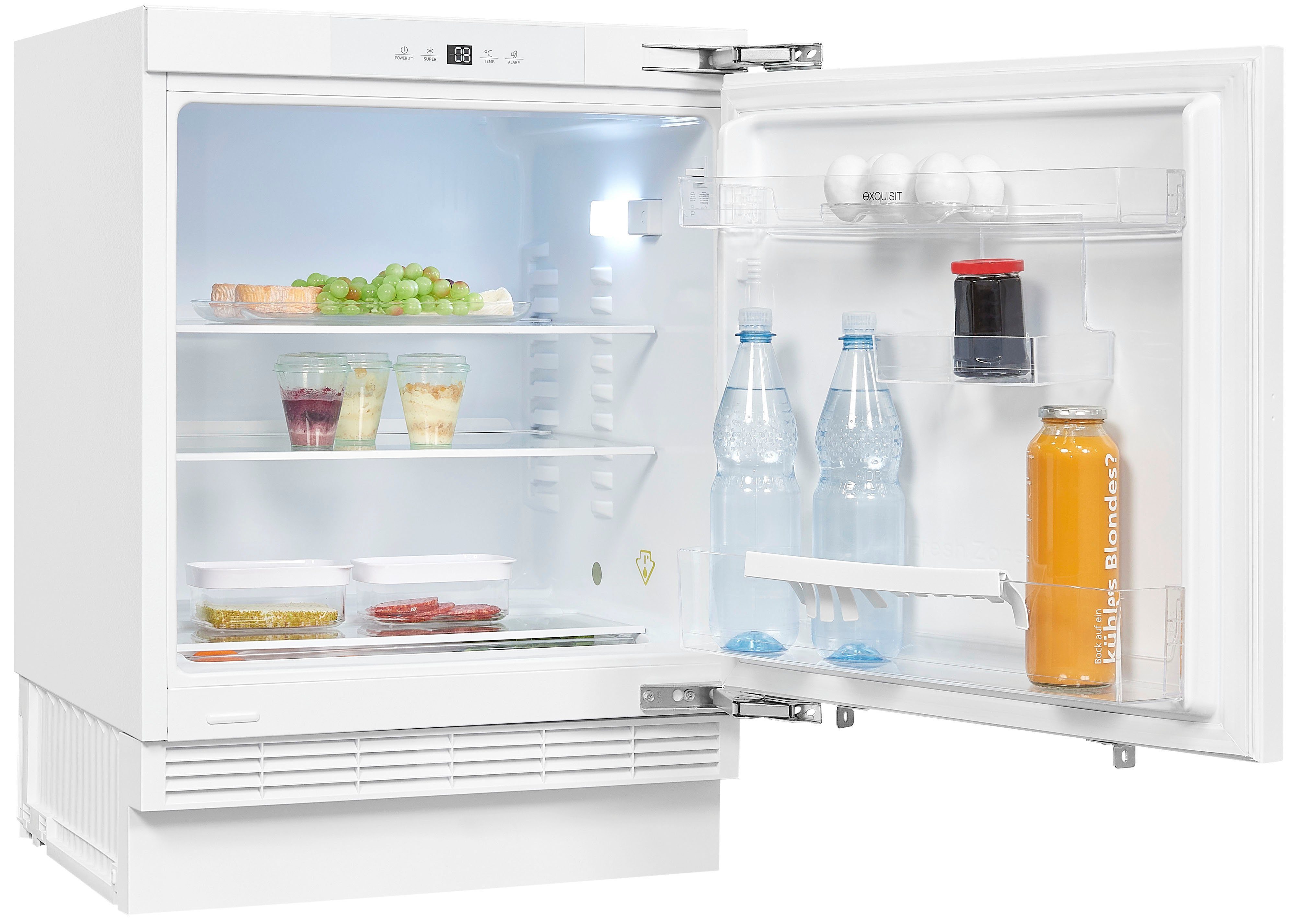 exquisit Einbaukühlschrank UKS140-V-FE-010E, 82,3 cm hoch, 59,5 cm breit, Ideal zum Unterbauen in die Küchenzeile für kleine Küchen, Büroküchen
