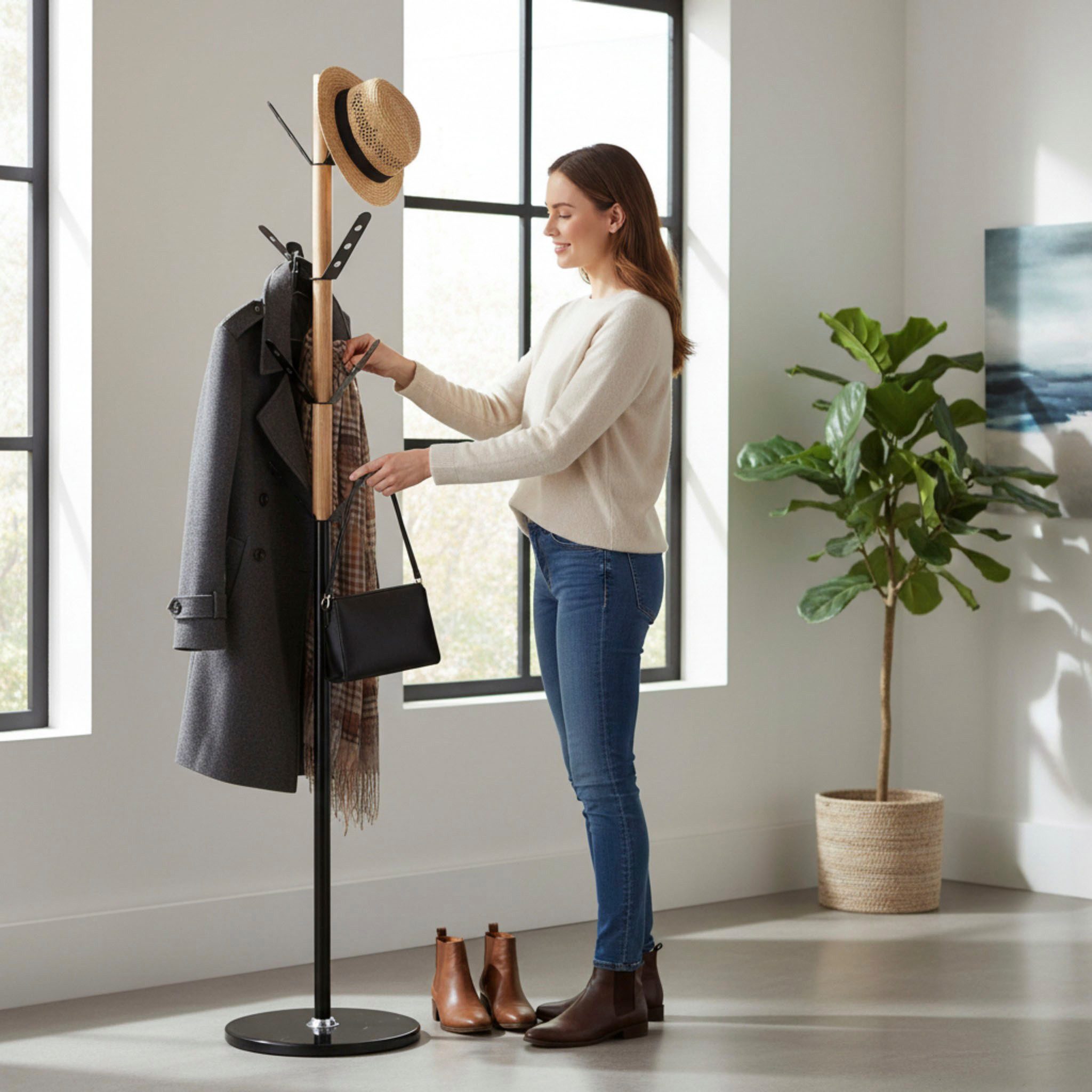 HAKU Garderobenständer Kleiderständer, Standgarderobe, Garderobenständer rund aus Metall - Ø/H 37/179 cm