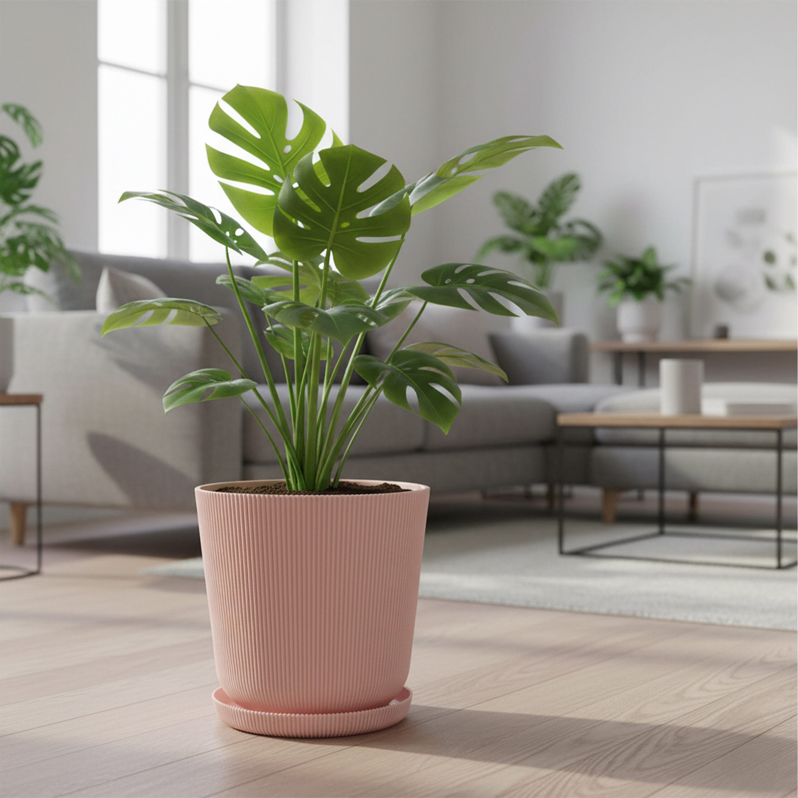 relaxdays Blumentopf mit Untersetzer 2er Set, Altrosa