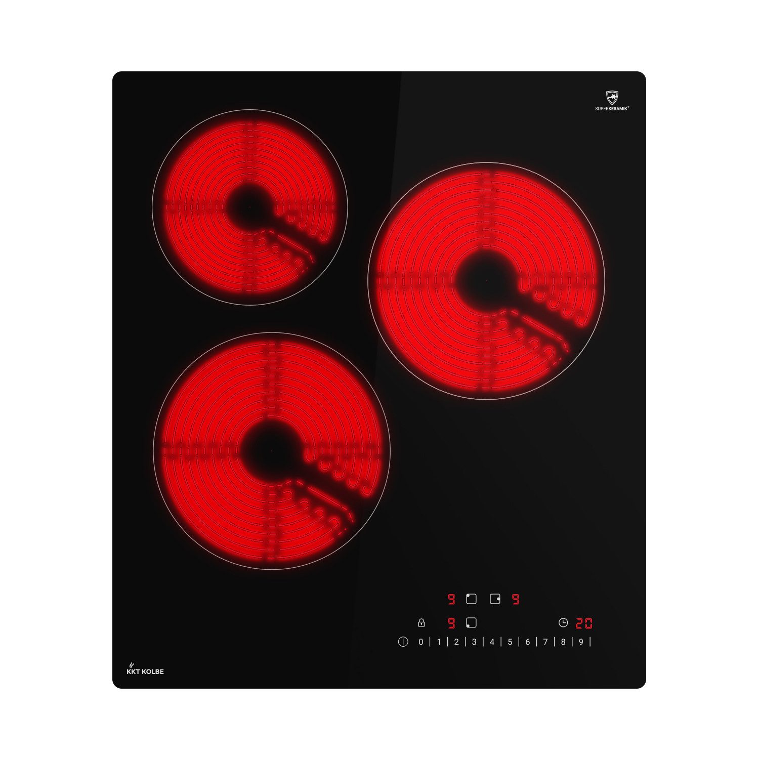 KKT KOLBE Elektro-Kochfeld KF4500RL, 45cm Herdplatte Kochmulde Kochplatte Glaskeramik 3 Zonen Autark