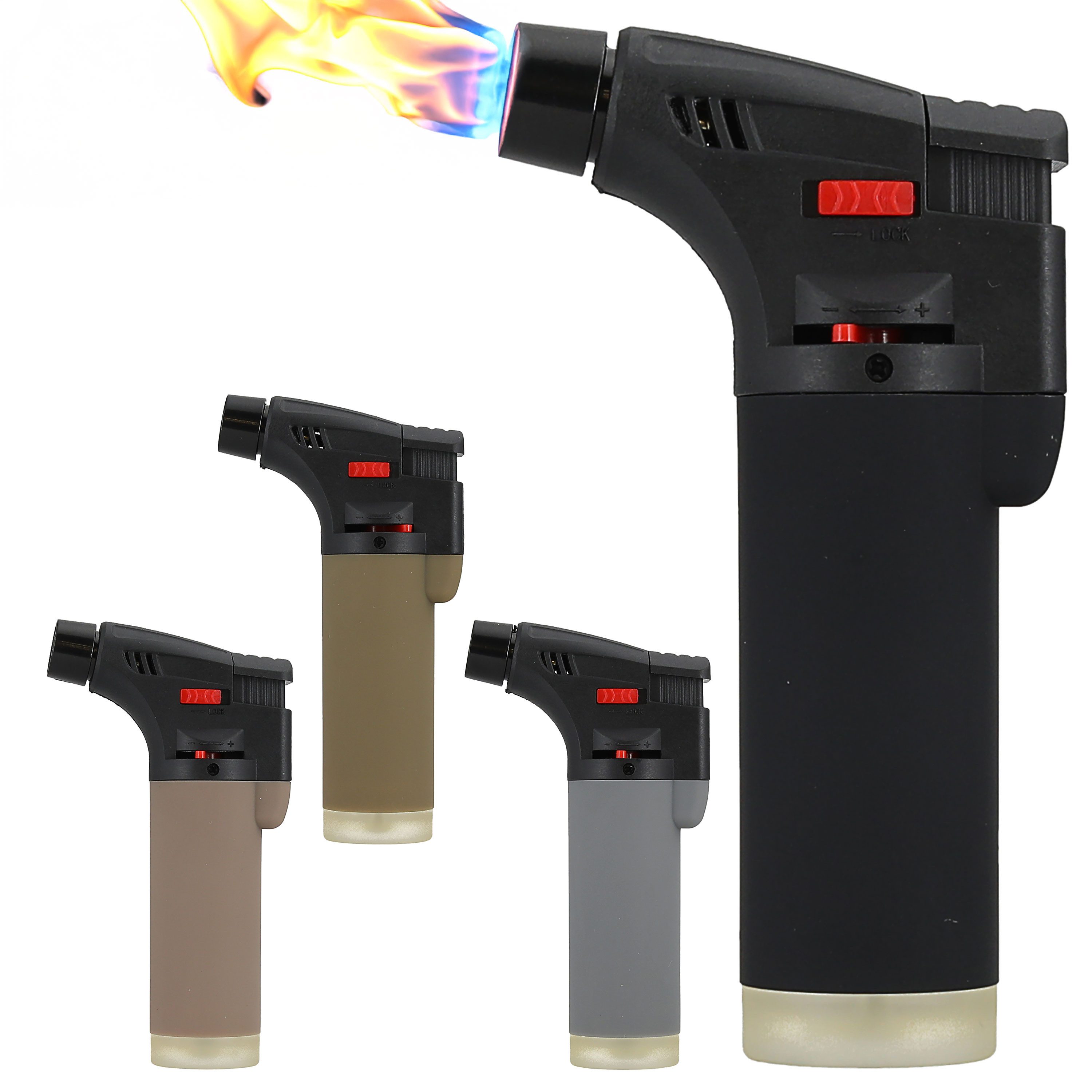 CEPEWA Feuerzeug Jet Feuerzeug 4er Set Soft Touch 4 Farben 6,5x12x3cm ABS nachfüllbar