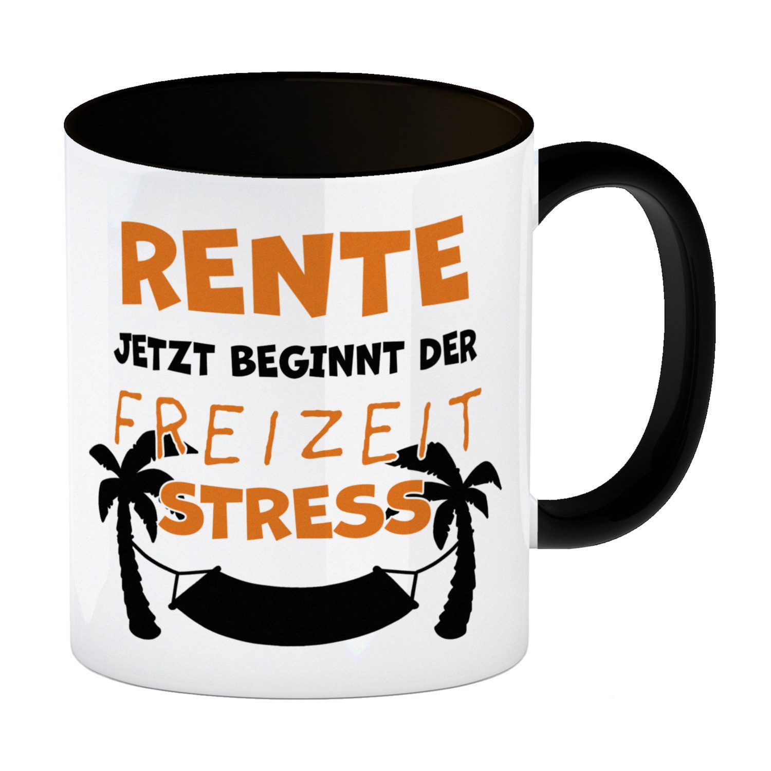 Tasse Rente - jetzt beginnt der Freizeitstress Kaffeebecher Schwarz
