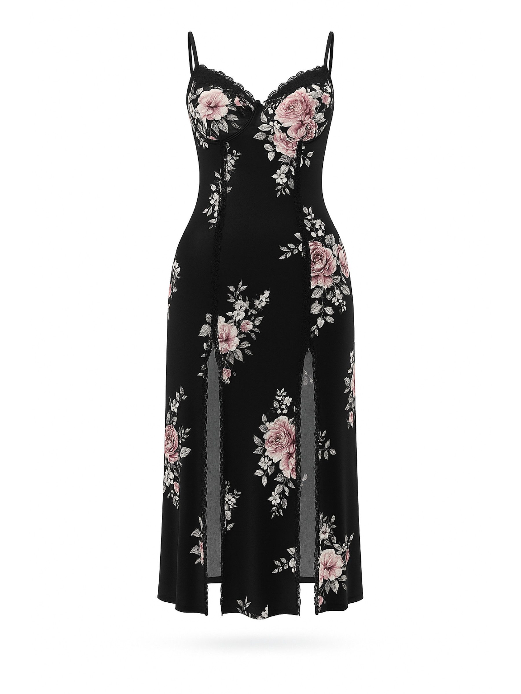 Elegant Love Maxikleid Sexy Satin-Schlafanzug – Florale Nachtwäsche mit hoh günstig online kaufen