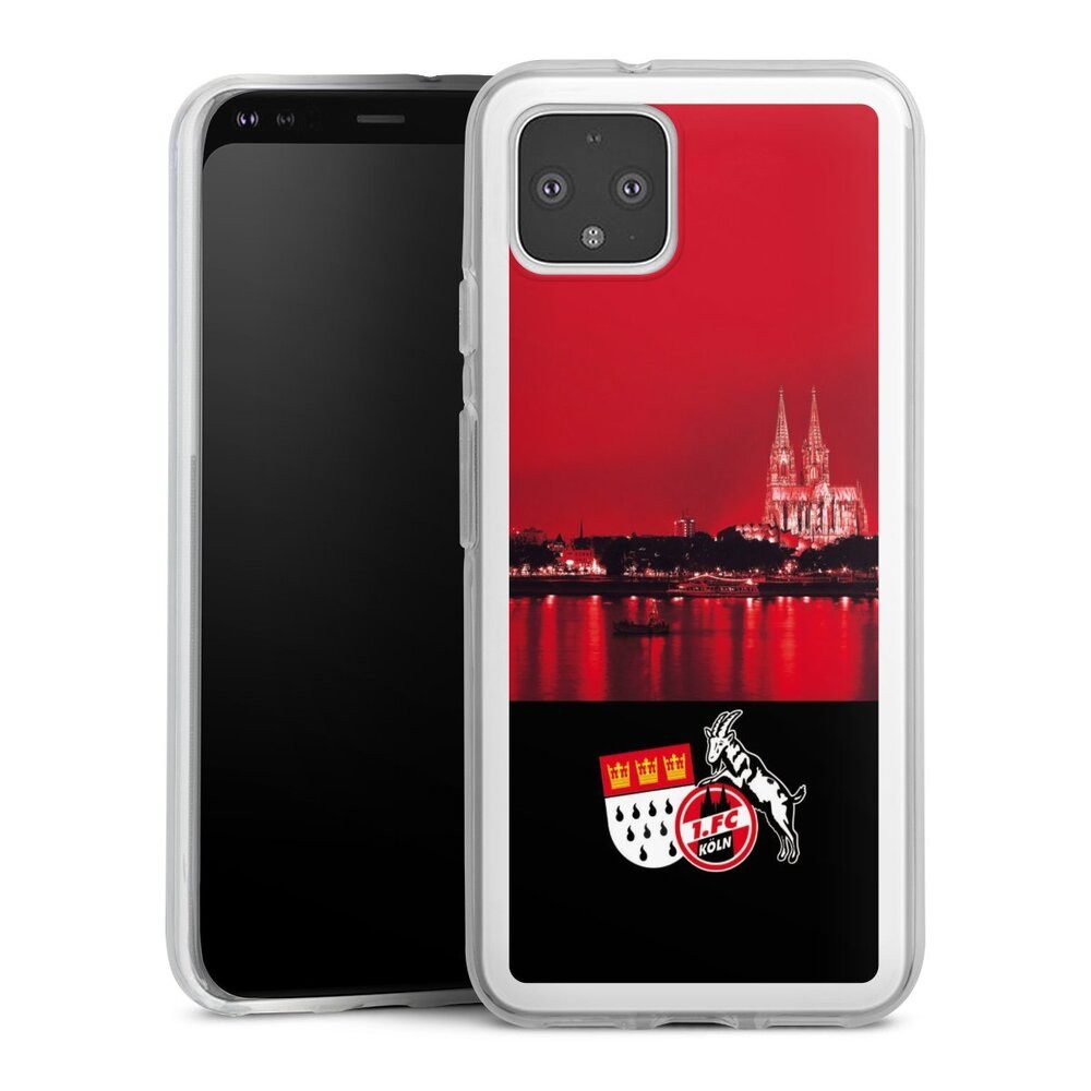 DeinDesign Handyhülle Skyline 1. FC Köln Offizielles Lizenzprodukt Skyline Köln Rot, Google Pixel 4 Silikon Hülle Bumper Case Handy Schutzhülle