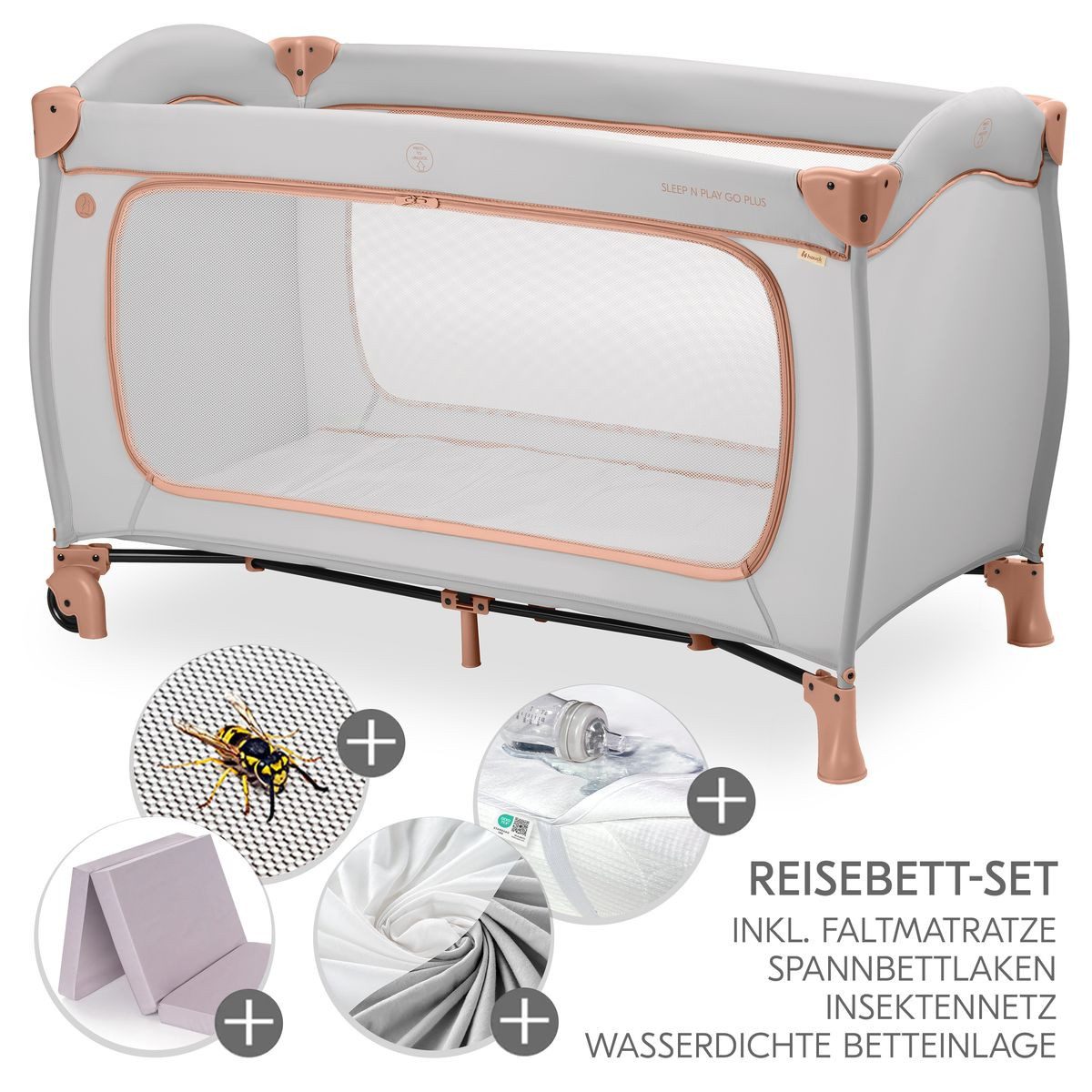 Hauck Baby-Reisebett Sleep N Play Go Plus XXL Set - Dusty Cork, Kinder Reis günstig online kaufen
