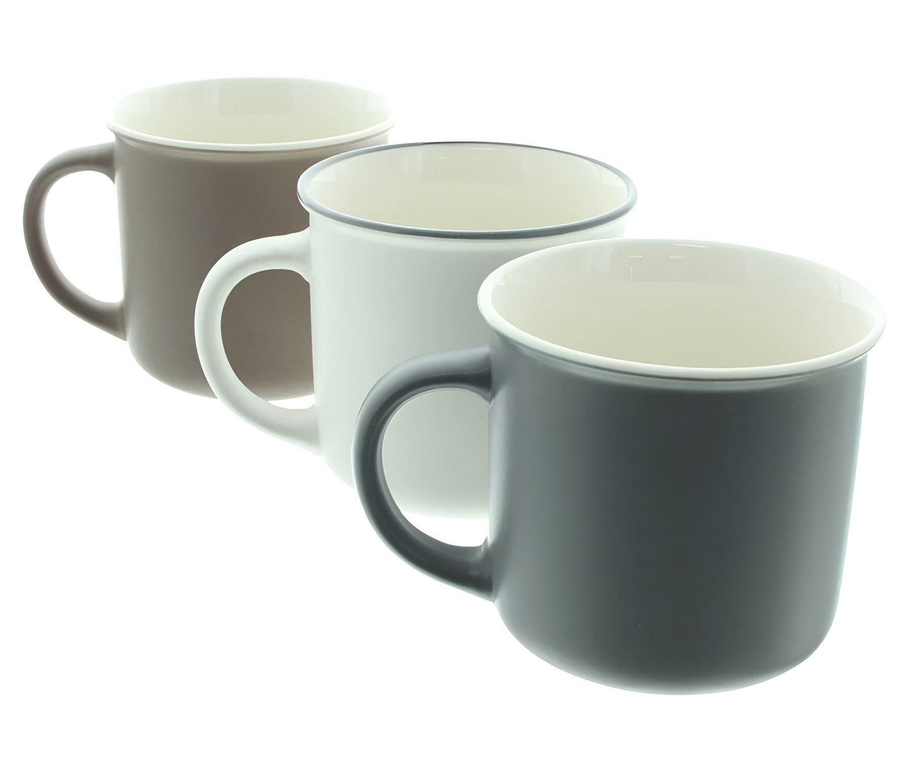 Dekoleidenschaft Tasse "Coffee" Porzellan Kaffeetassse mit Spruch, große Kaffeebecher, 350 ml, 3-tlg., Porzellan
