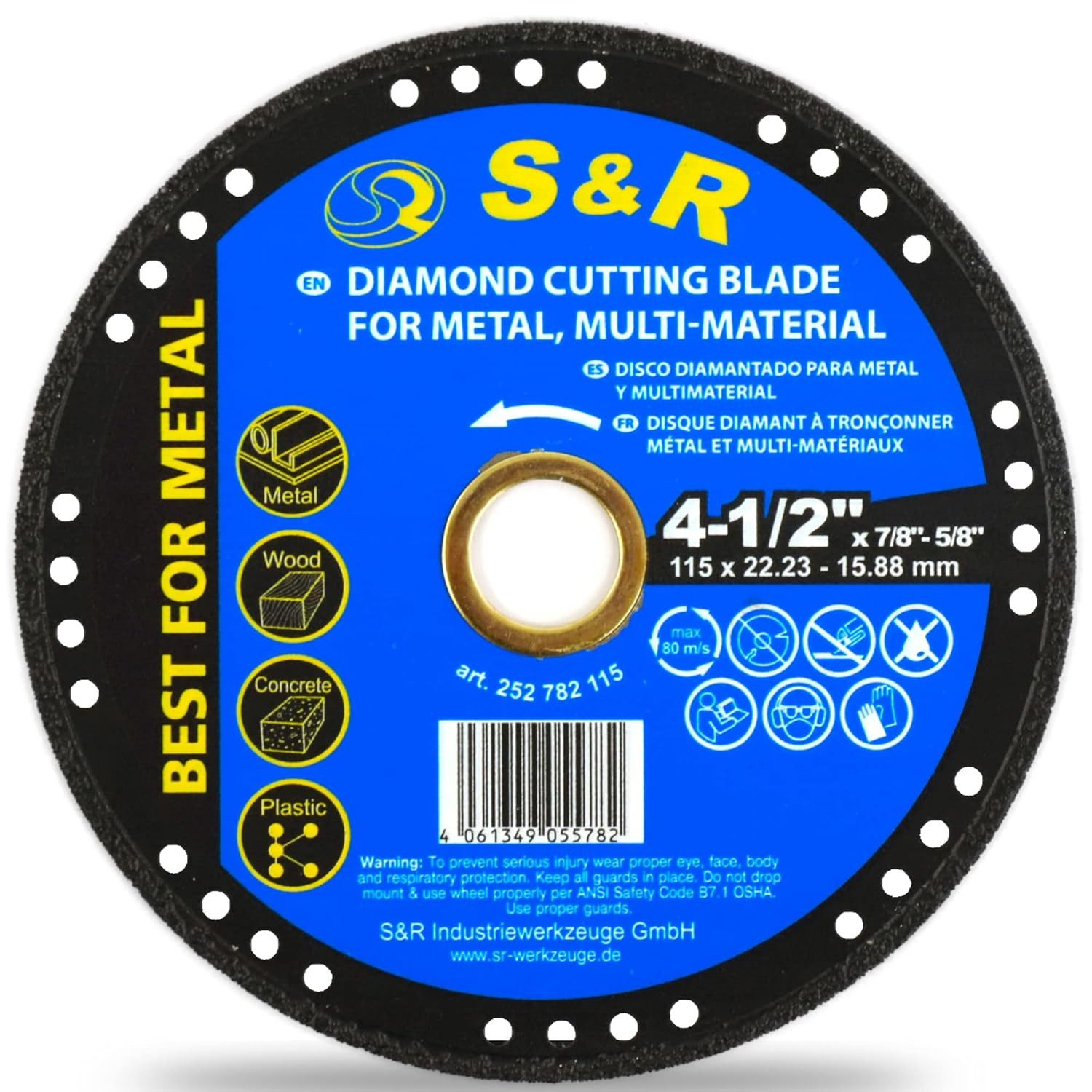 S&R Trennscheibe Profesional MULTI-CUT 115 mm x 22,23 mm / 15,88 mm (inkl Reduzierring), Ø 115 mm, für Metall, Stahl, Stein, Plastik, Holz, für Winkelschleifer