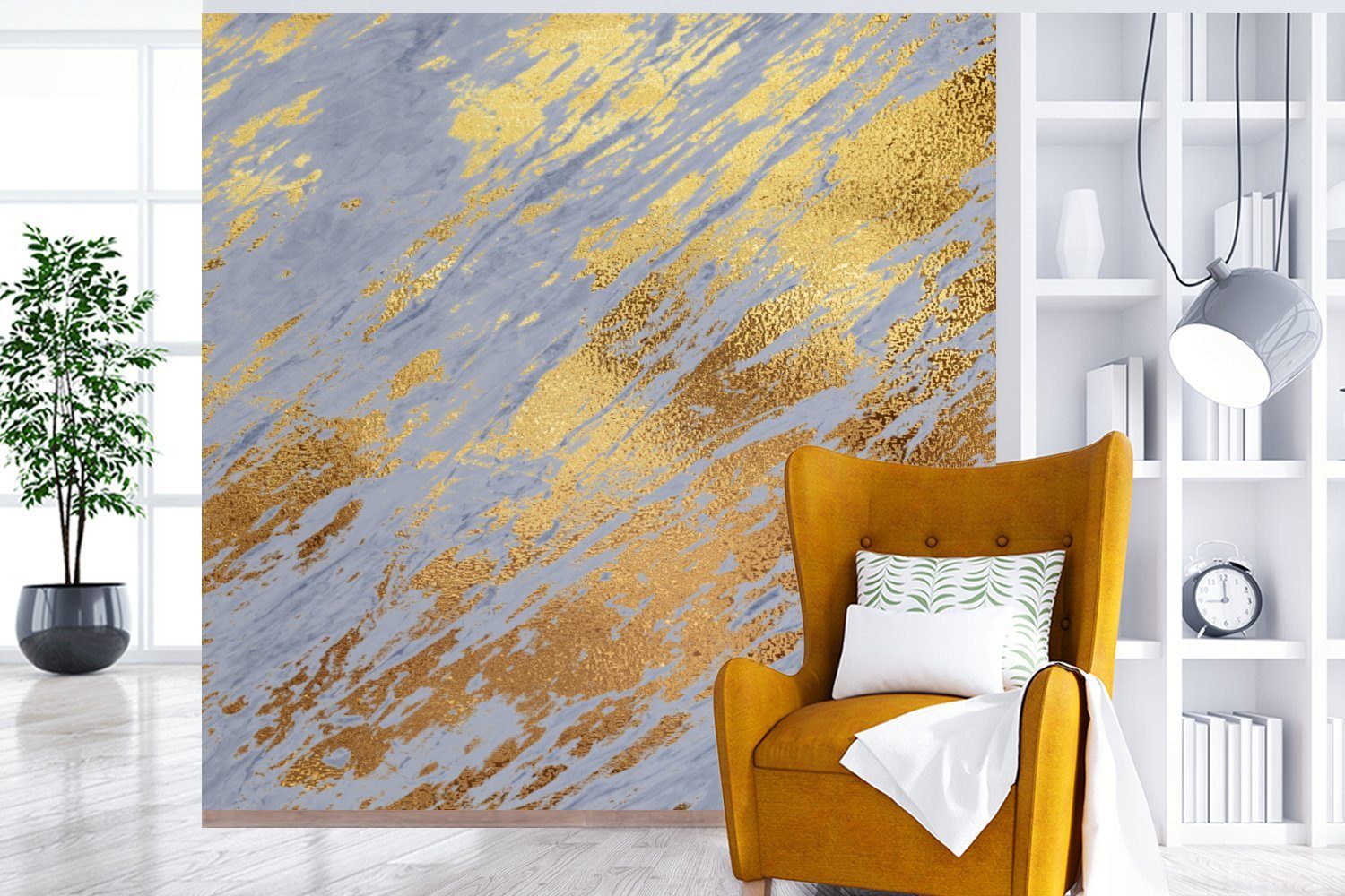 Schlafzimmer, Marmor Matt, Muster, Vinyl Wohnzimmer Tapete Gold Wandtapete (5 MuchoWow St), oder bedruckt, - für Fototapete -