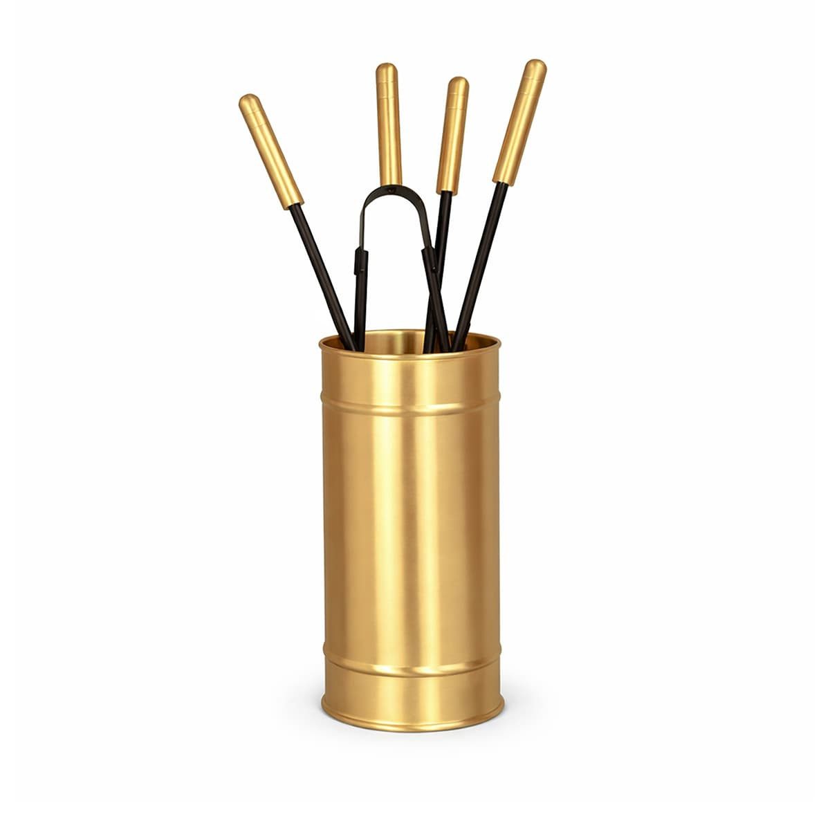 MS Beschläge Kamingarnitur Design Kaminset - Kaminbsteck Messing Ofenbesteck, Kaminzubehör 5-teilig - Kaminwerkzeug schwarz