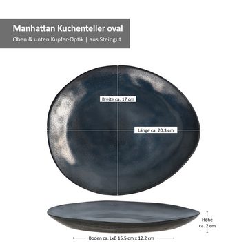 MamboCat Frühstücksteller 4er Set Manhattan Kuchenteller 20,3x17cm schwarz oval - 24322637