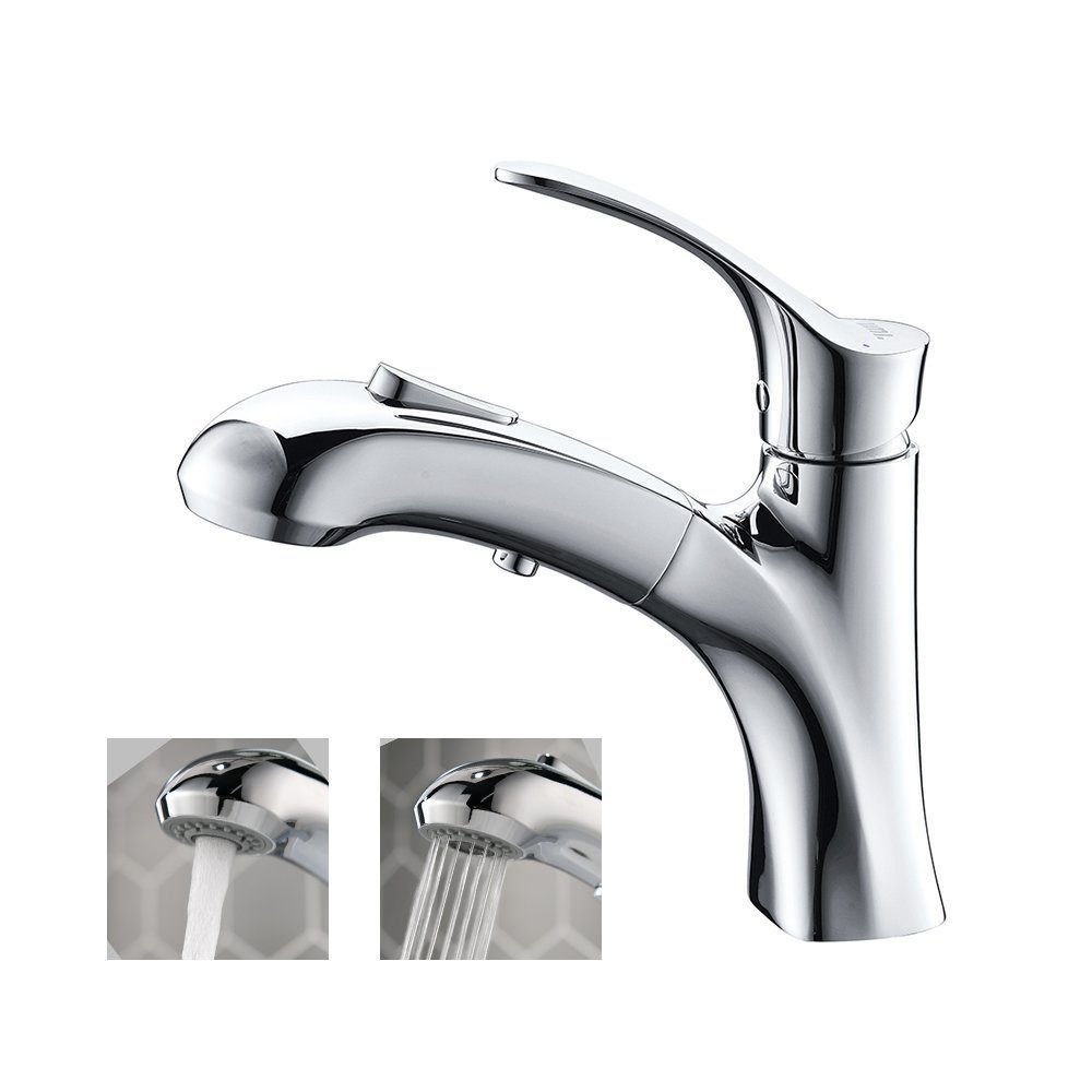 HOMELODY Badarmatur Wasserhahn Bad mit Ausziehbar Brause Waschtischarmatur 2 Strahlarten (Mischbatterie für Bad/Küche) Mit Pause Taste Badarmatur, Messing, Chrom