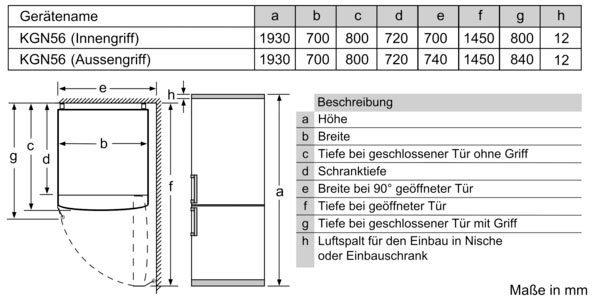 BOSCH Kühl-/Gefrierkombination hoch, 70 193 cm KGN56XIDR, cm breit