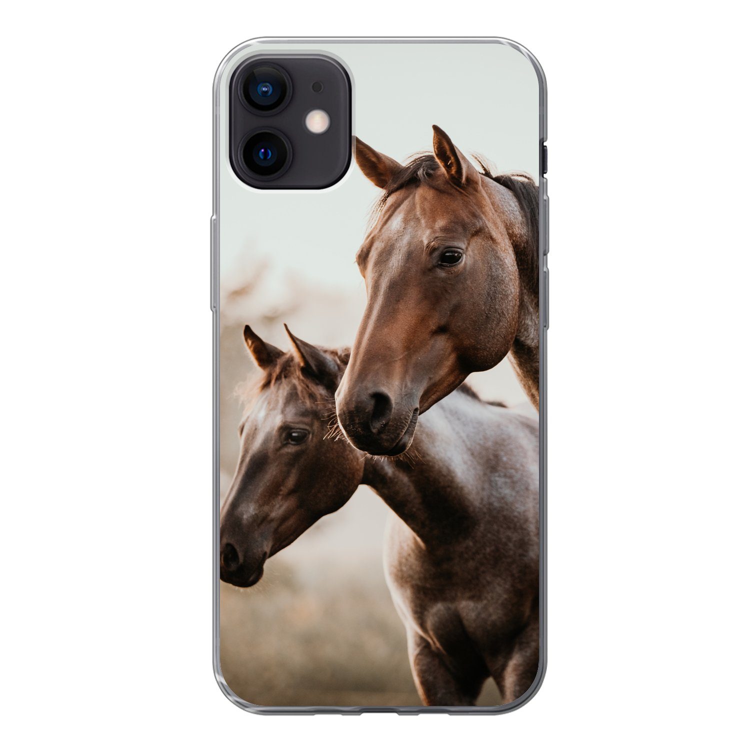 MuchoWow Handyhülle für Apple iPhone 12 Mini Pferde - Natur - Braun, Smartphone-Bumper, Print, Handy Schutzhülle Dünn