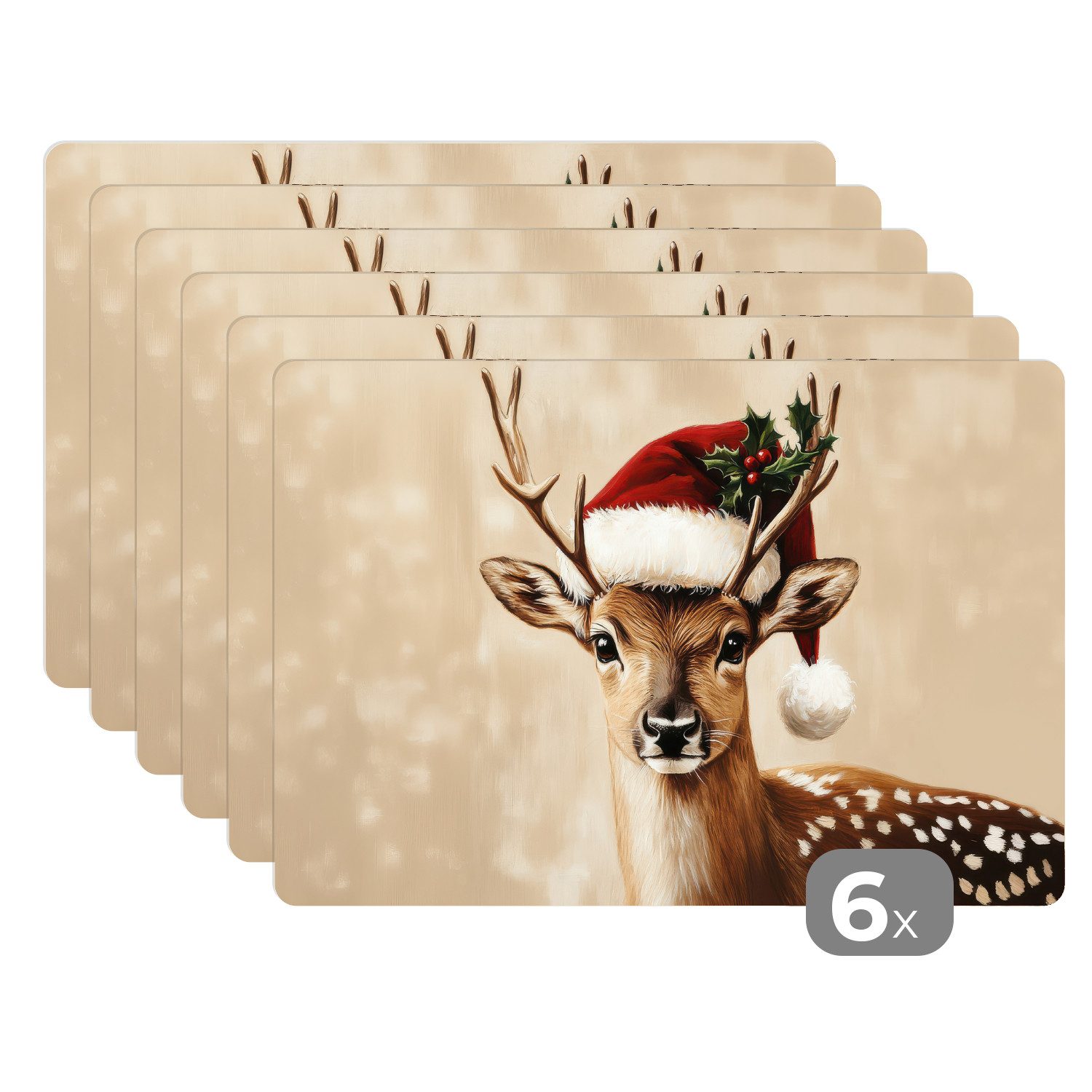 MuchoWow Platzset Weihnachten - Hirsch - Geweih - Rot, (6-St), Platzsets, T günstig online kaufen