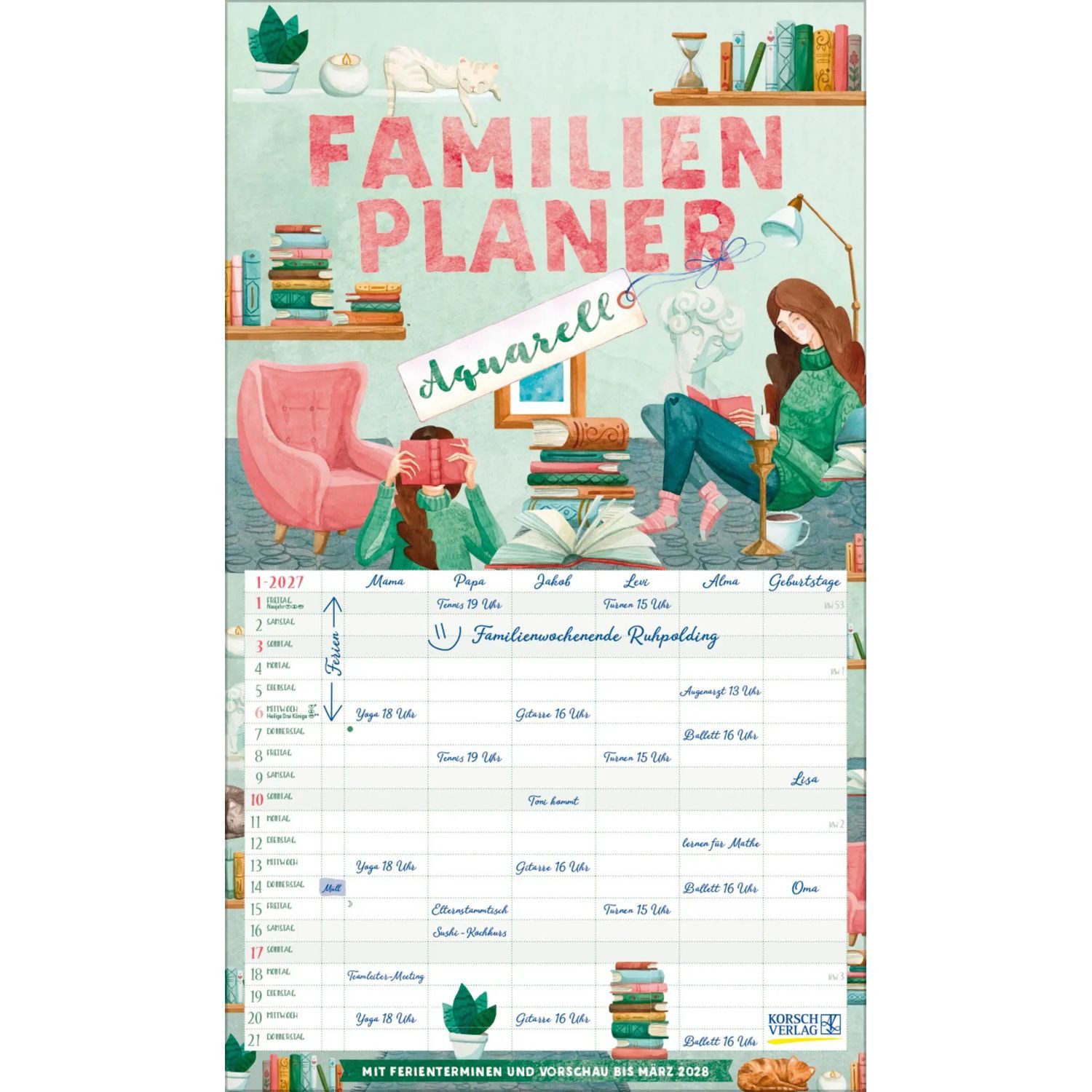 Korsch Verlag Wandkalender Familienplaner Aquarell 2027