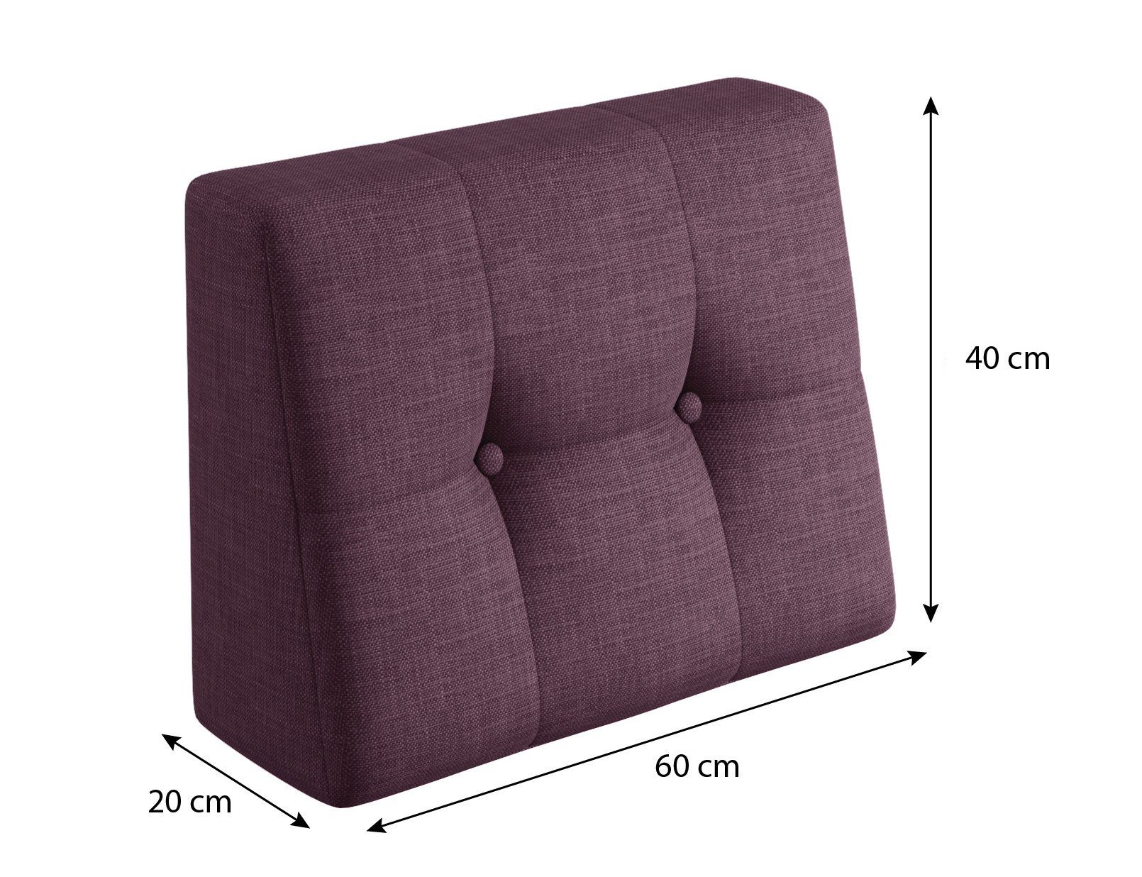 sunnypillow Rückenkissen Palettenkissen gesteppt Seitenkissen 60x40x20/10cm, Violett