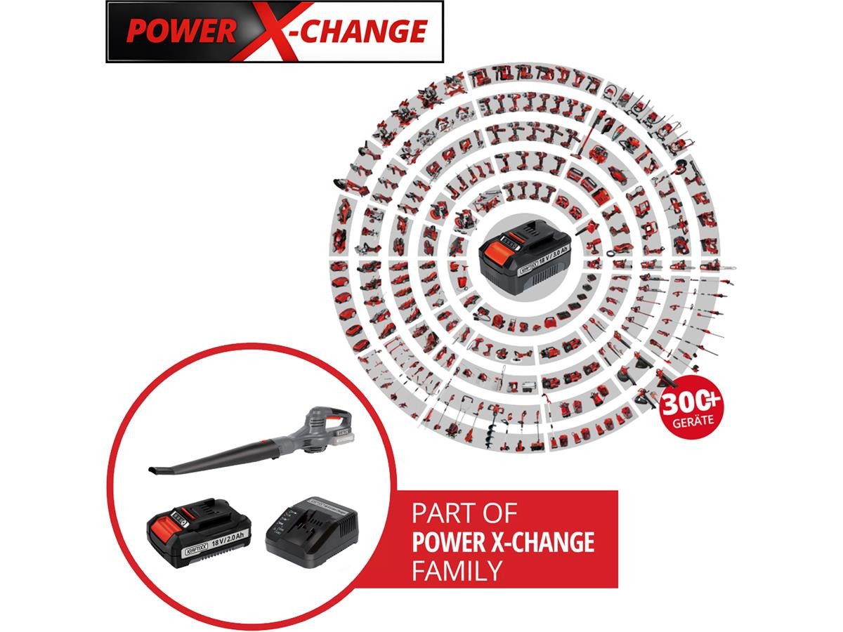 KRAFTIXX® Akku-Laubbläser KX-ALB 1821 Li 18V, (Set, 3 St., Inkl. 2,0 Ah Akku & Ladegerät, 210 km/h Blasgeschwindigkeit), kompatibel mit Einhell Power X-Change A – Bild 2 von 3