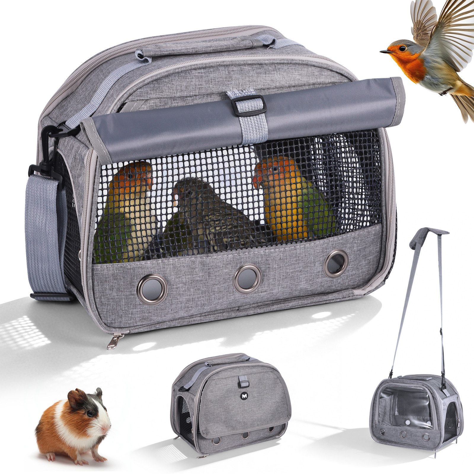 BlingBin Tiertransporttasche Transportbox Tragbarer Vogelkäfig Haustier-Reisetasche Faltbar bis 7 kg, mit Schultergurt Atmungsaktiv Leicht Für Kleine Hunde Katzen Vögel