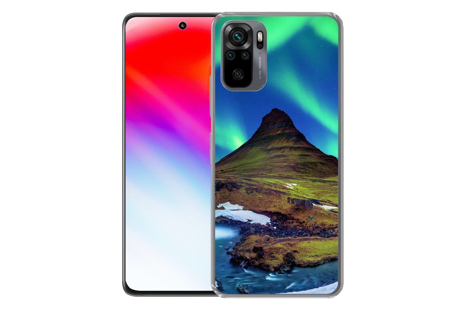 MuchoWow Handyhülle für Xiaomi Redmi Note 10S Nordlicht - Sternenhimmel - Island - Berg -, Phone Case, Silikon, Schutzhülle Dünn