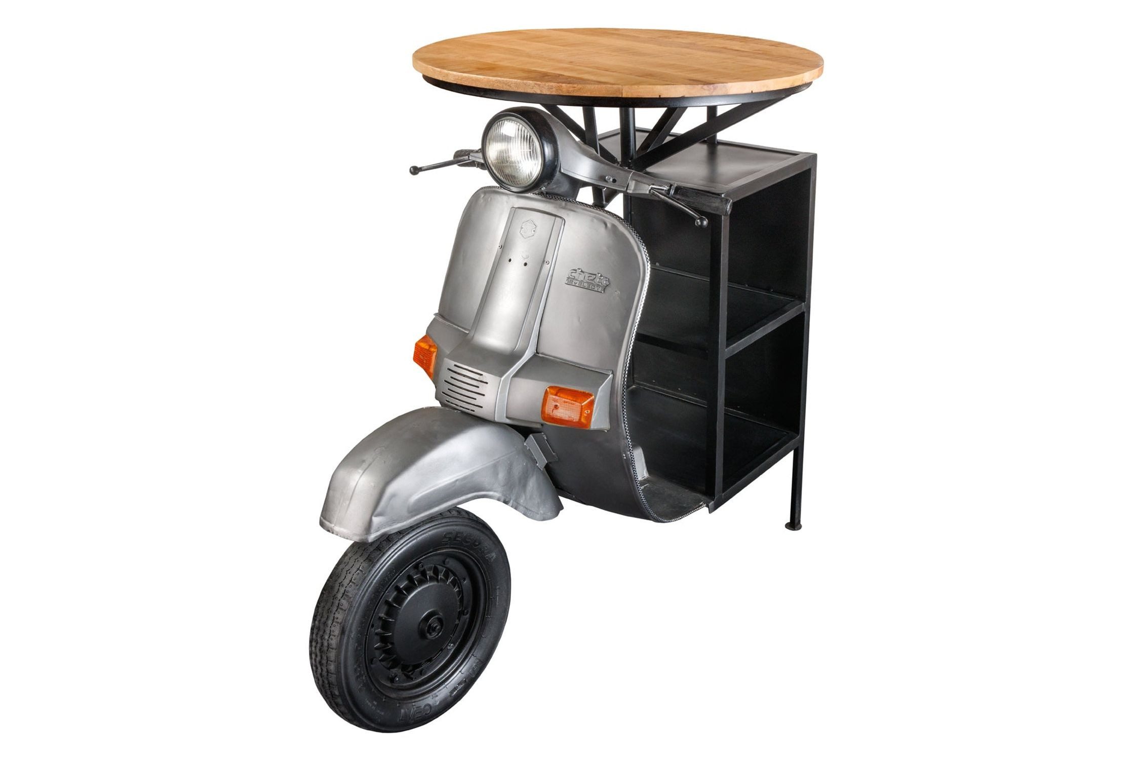 Licht-Erlebnisse Stehtisch HECTOR, Handarbeit echter Roller Mango Holz 120x77x116 cm (LxBxH) Upcycling