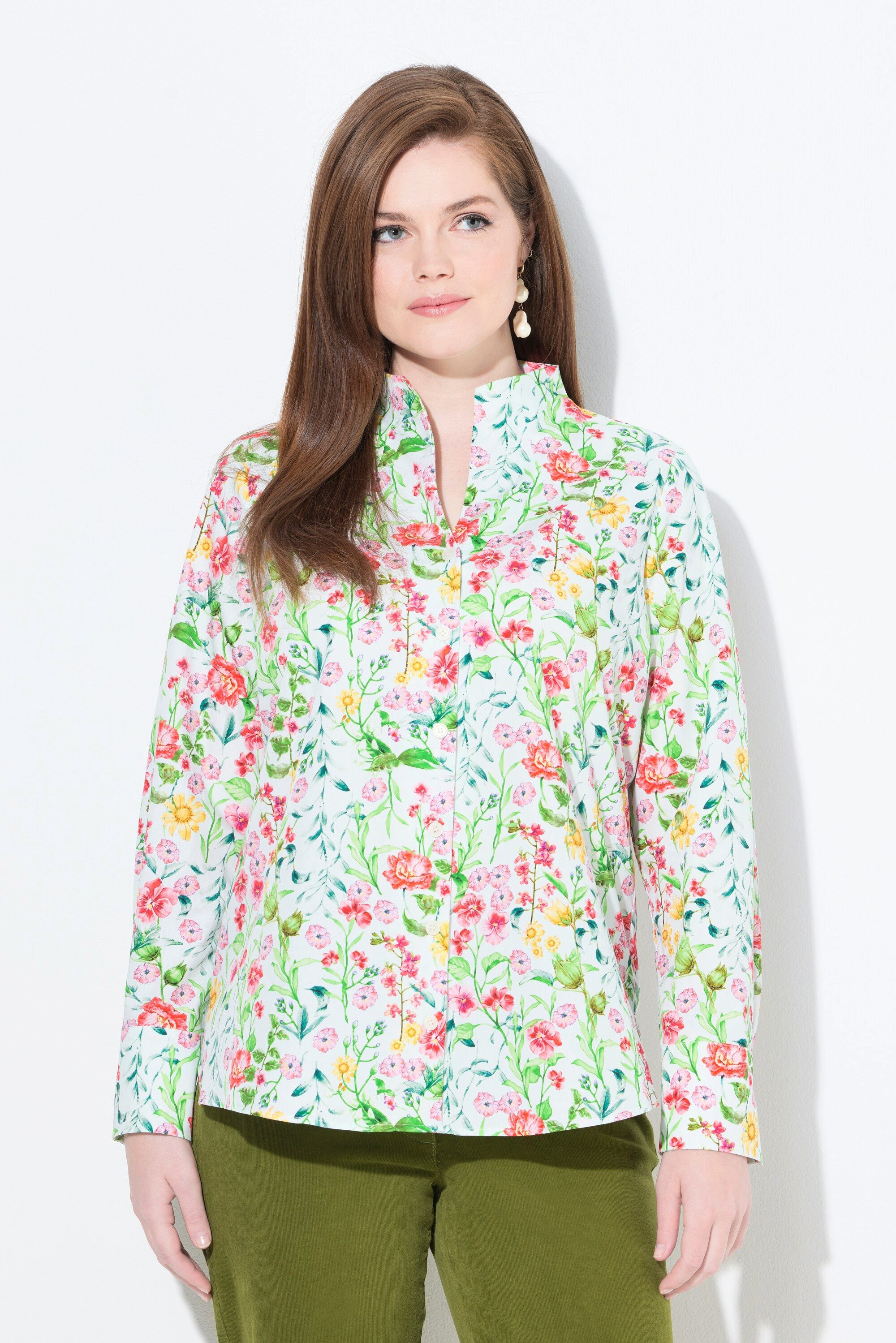 Ulla Popken Longbluse Bluse Blüten Kelchkragen günstig online kaufen