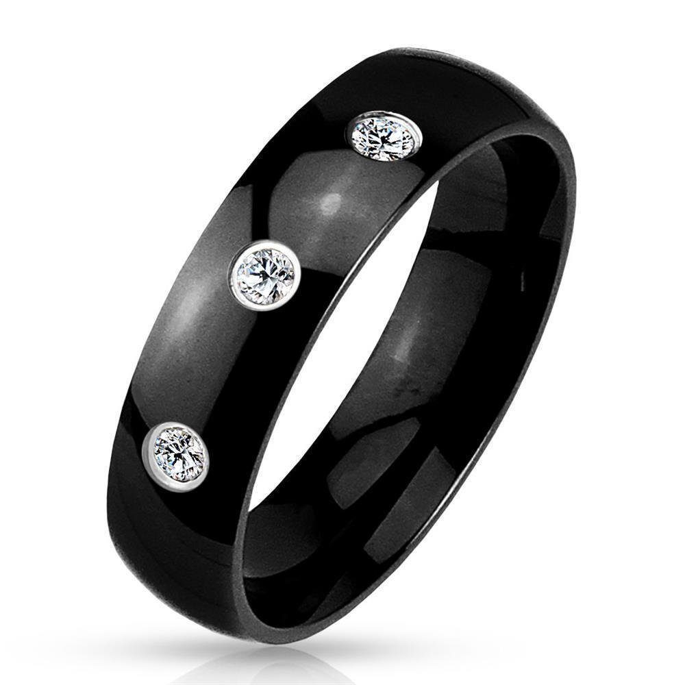 BUNGSA Fingerring 49 (15.6) Schwarzer Ring Kristallen und Herren (Ring, 1-tlg), Damen Herren