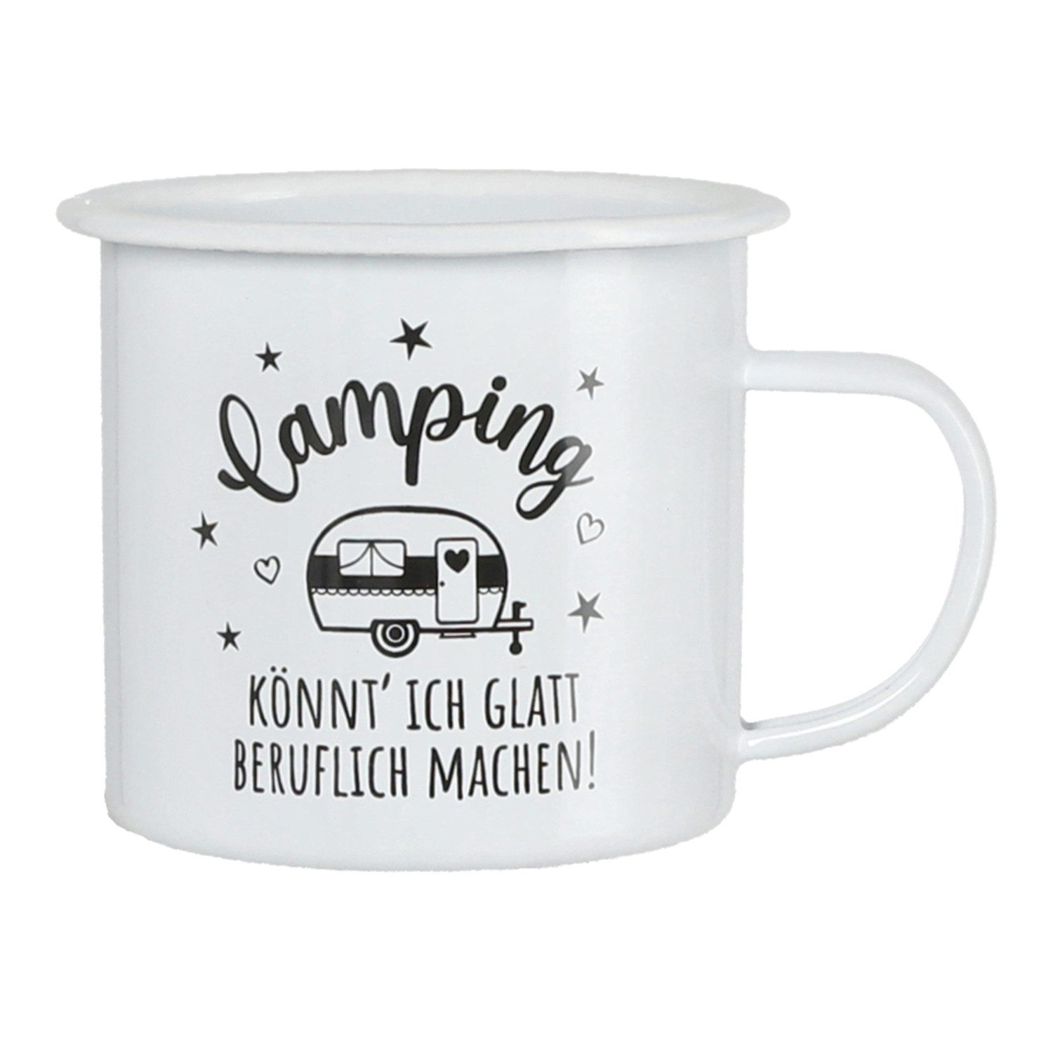 Macosa Home Tasse XL Tasse Metall Weiß Camping 3 vers. Designs, 1-tlg., Metall, Becher 450 ml Metalltasse Metallbecher