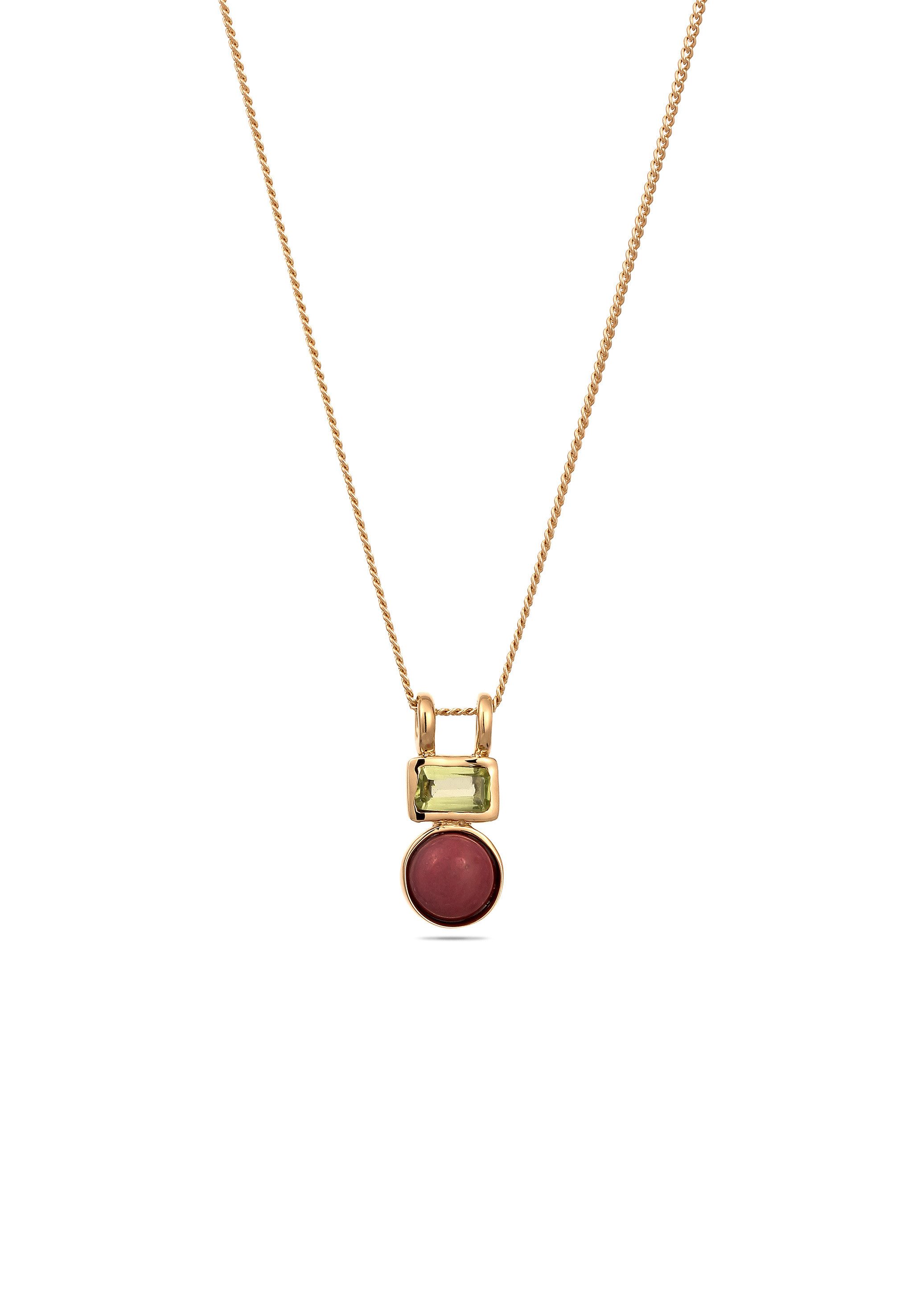 Kette mit Anhänger Anhänger Peridot Rot 925 Sterling Silber vergoldet